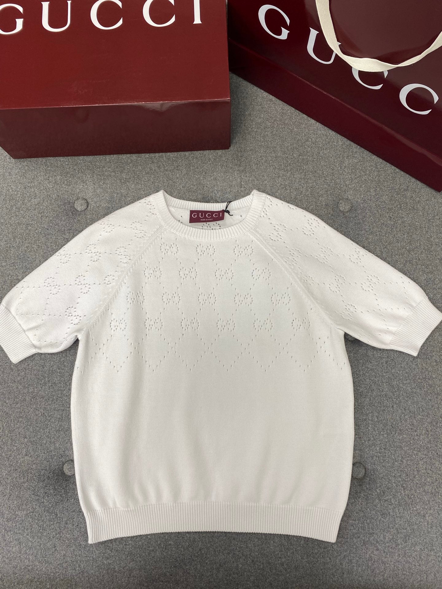 Gucci Round Neck Short Sleeves Top White Cotton