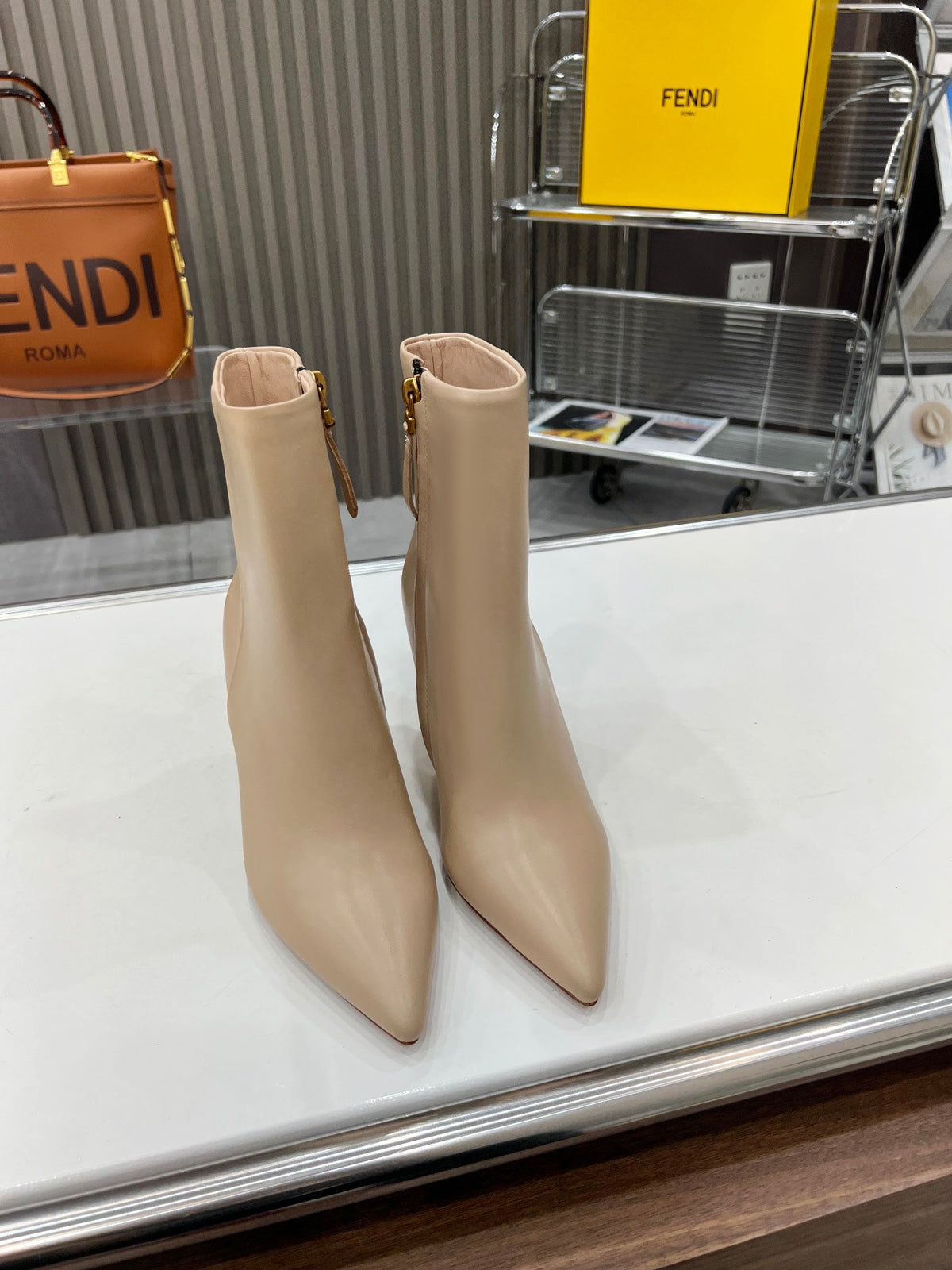 FENDI First Wedge Boots Light Beige Sheepskin 521224