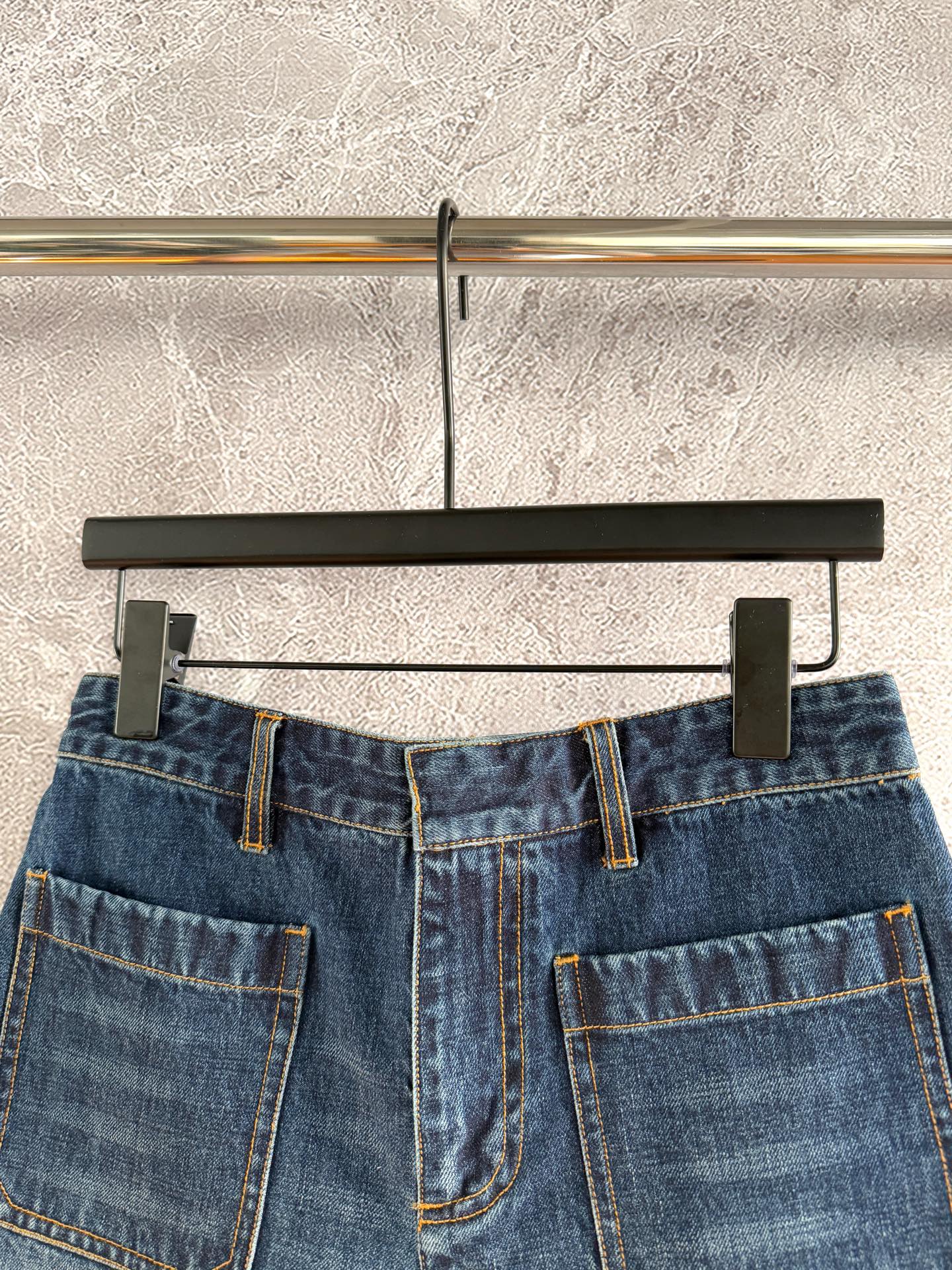 CD Patch Pocket Denim Shorts Blue Cotton
