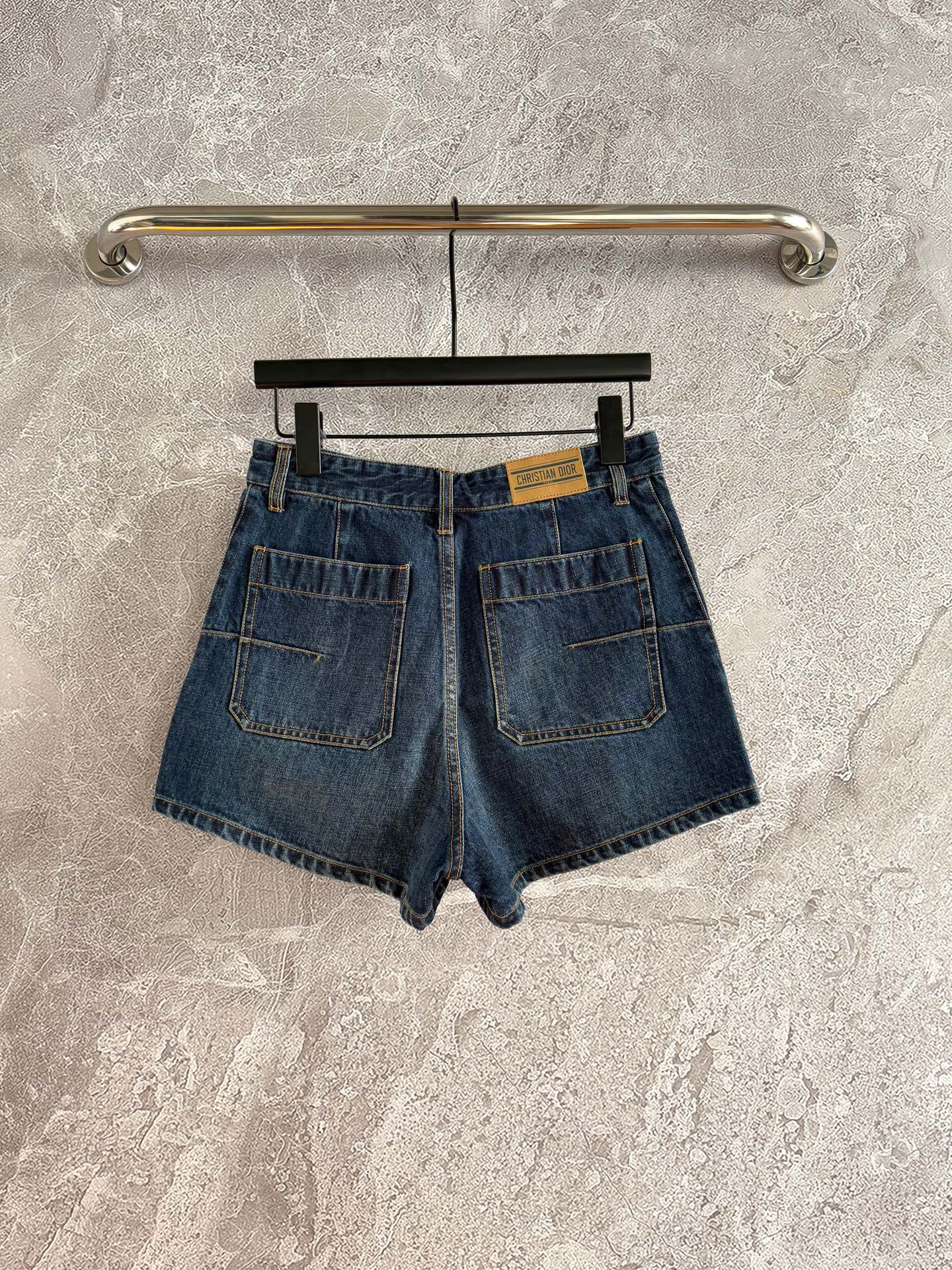 CD Patch Pocket Denim Shorts Blue Cotton