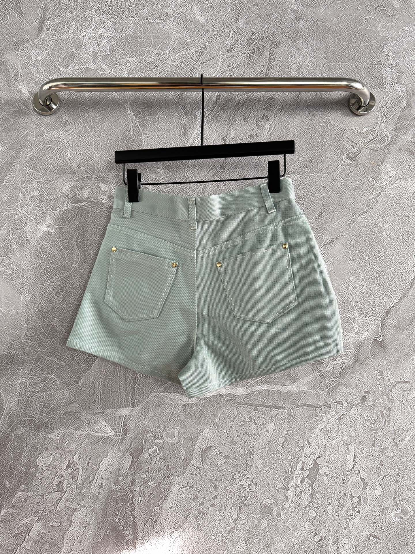 Fendi Hand-made Needle-picking Shorts Blue Green  Cotton