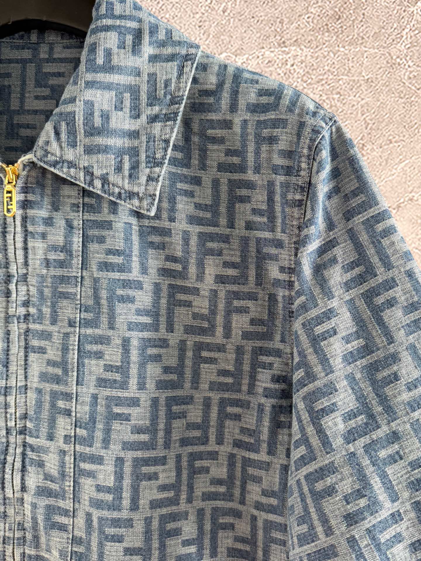 Fendi Old flower denim jacket Blue Gray Cotton Linen