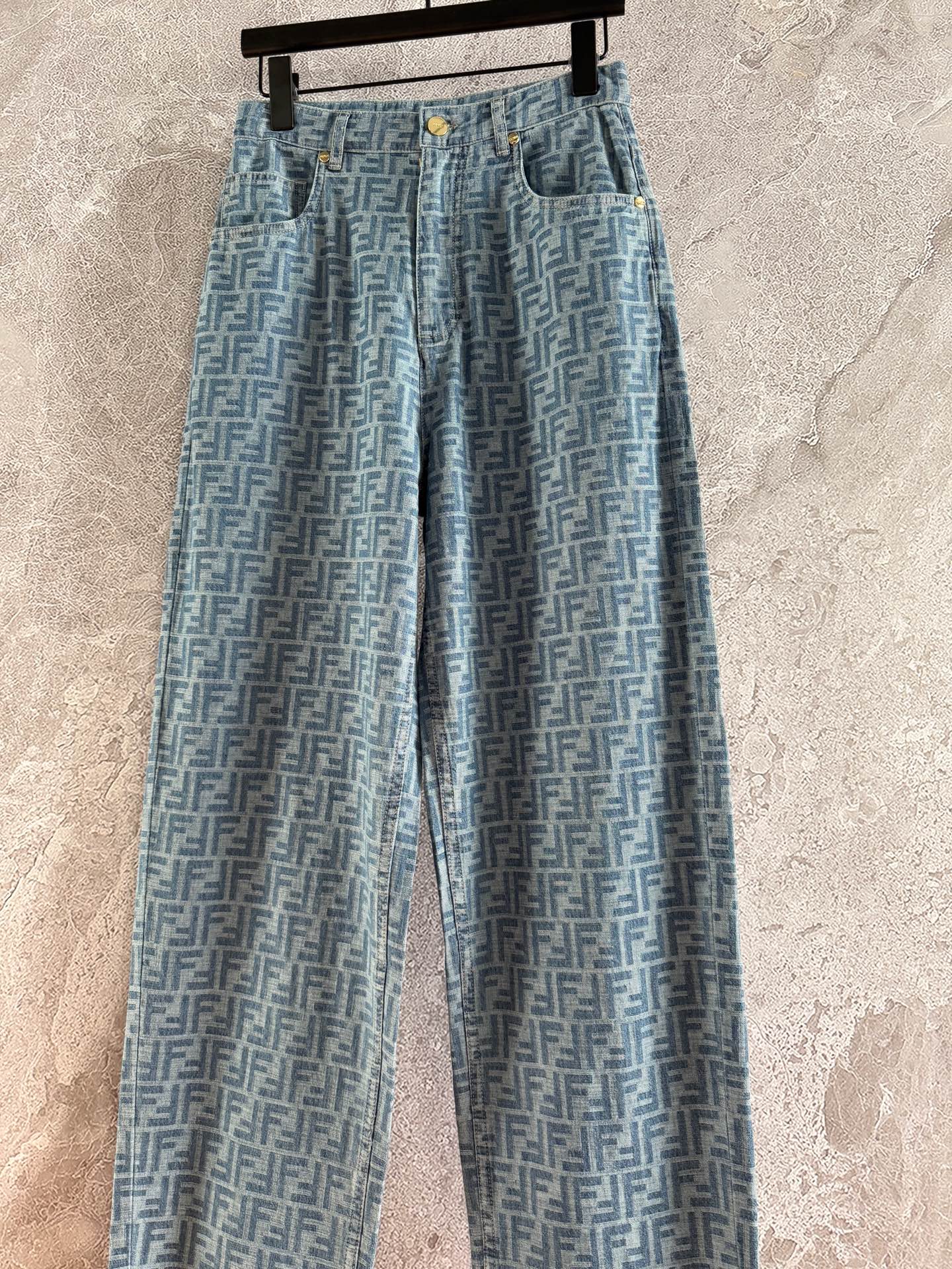 Fendi Old flower jeans Blue Gray Cotton Linen