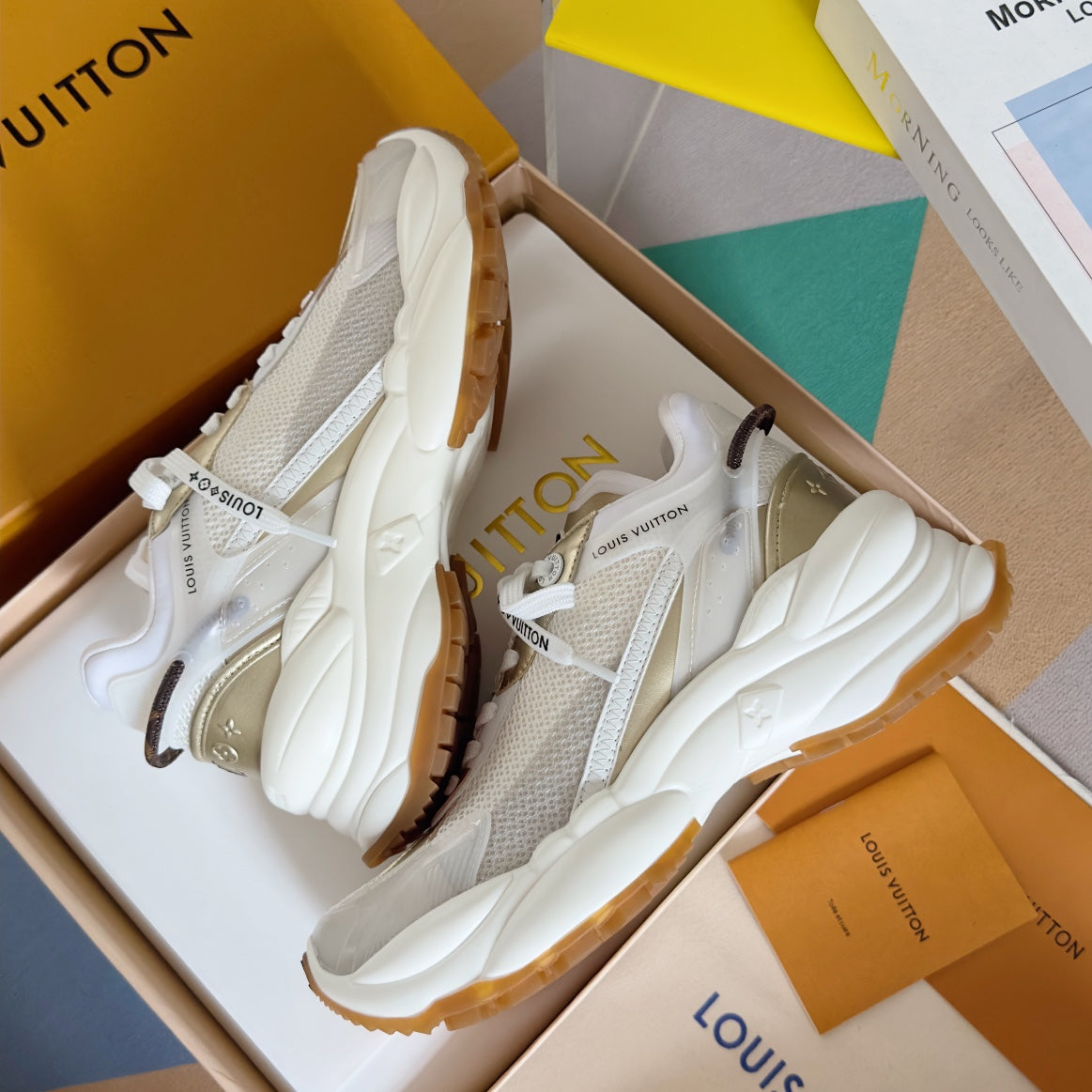 LV Run 55 Sneaker 55mm White Mix Gold Polyester Mesh Fabric