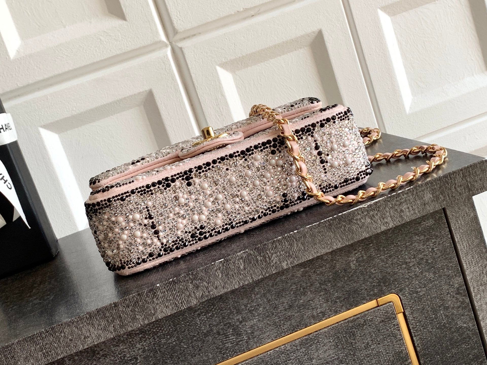 Chanel 2026 Flap Bag 20cm Pink Black Sequin Leather 348826