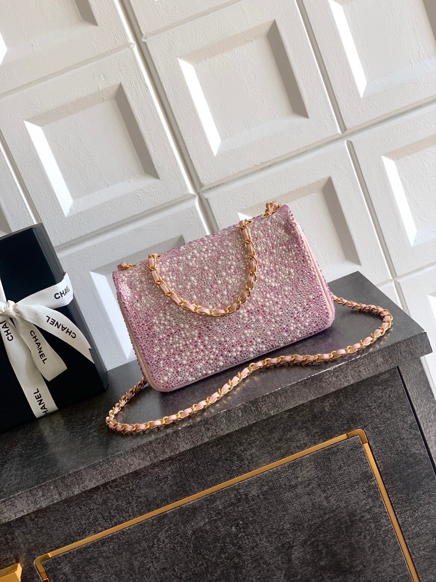 Chanel 2026 Flap Bag 20cm Pink Sequin Leather 348828