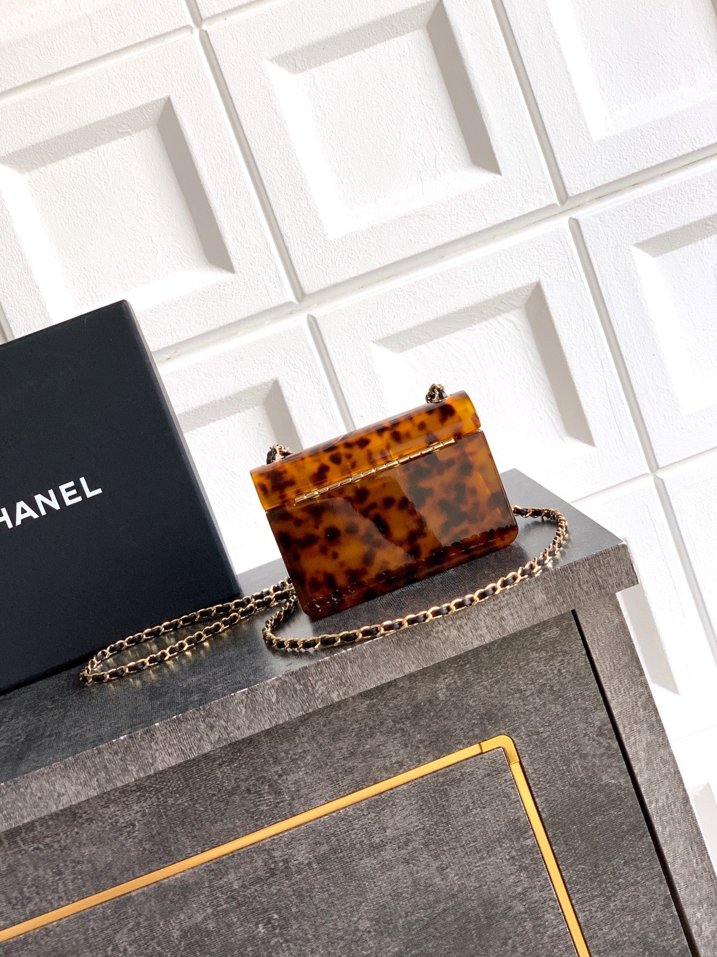 Chane 2026 Evening Bag 12cm Tortoiseshell Plexiglass