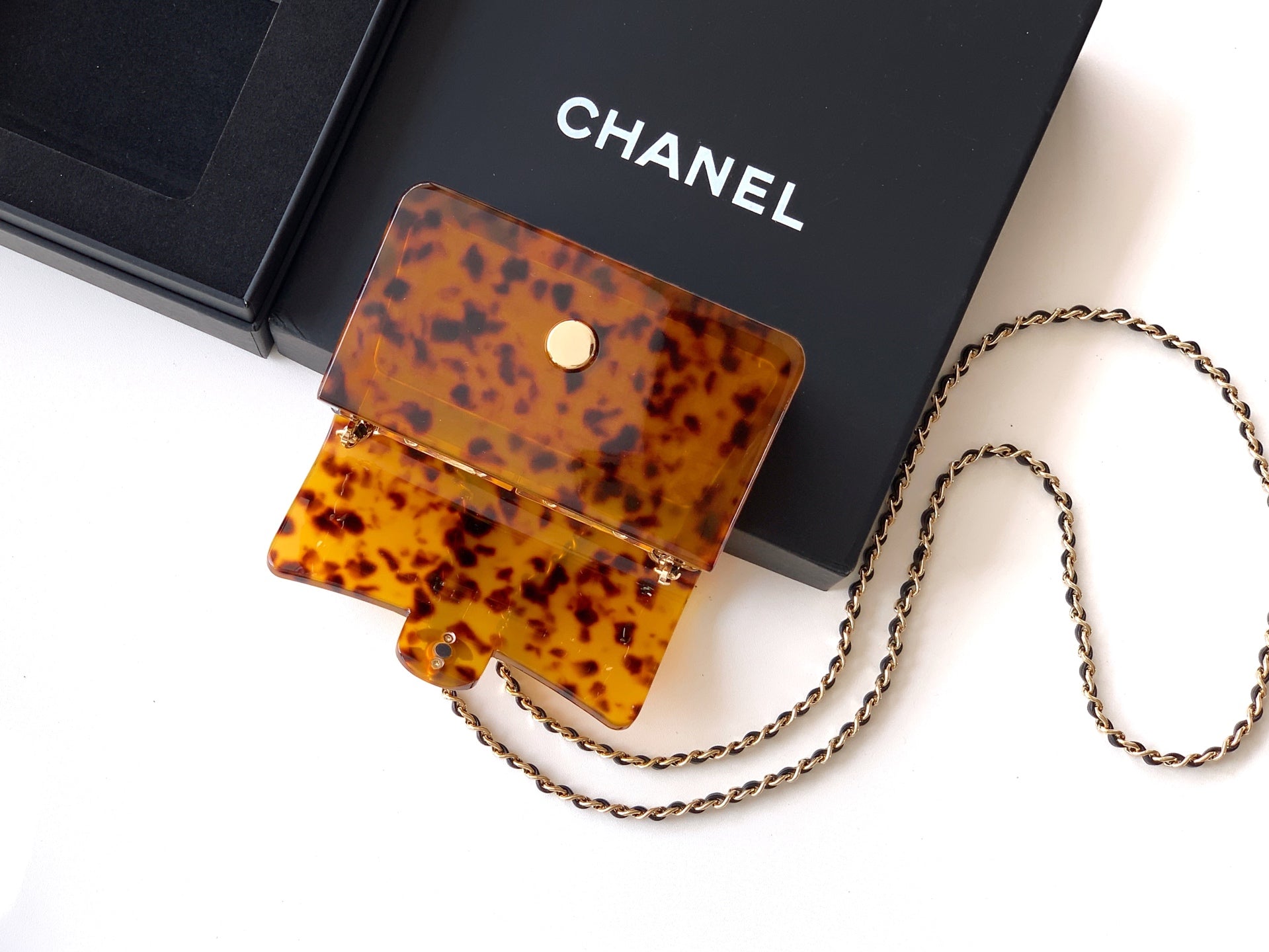 Chane 2026 Evening Bag 12cm Tortoiseshell Plexiglass