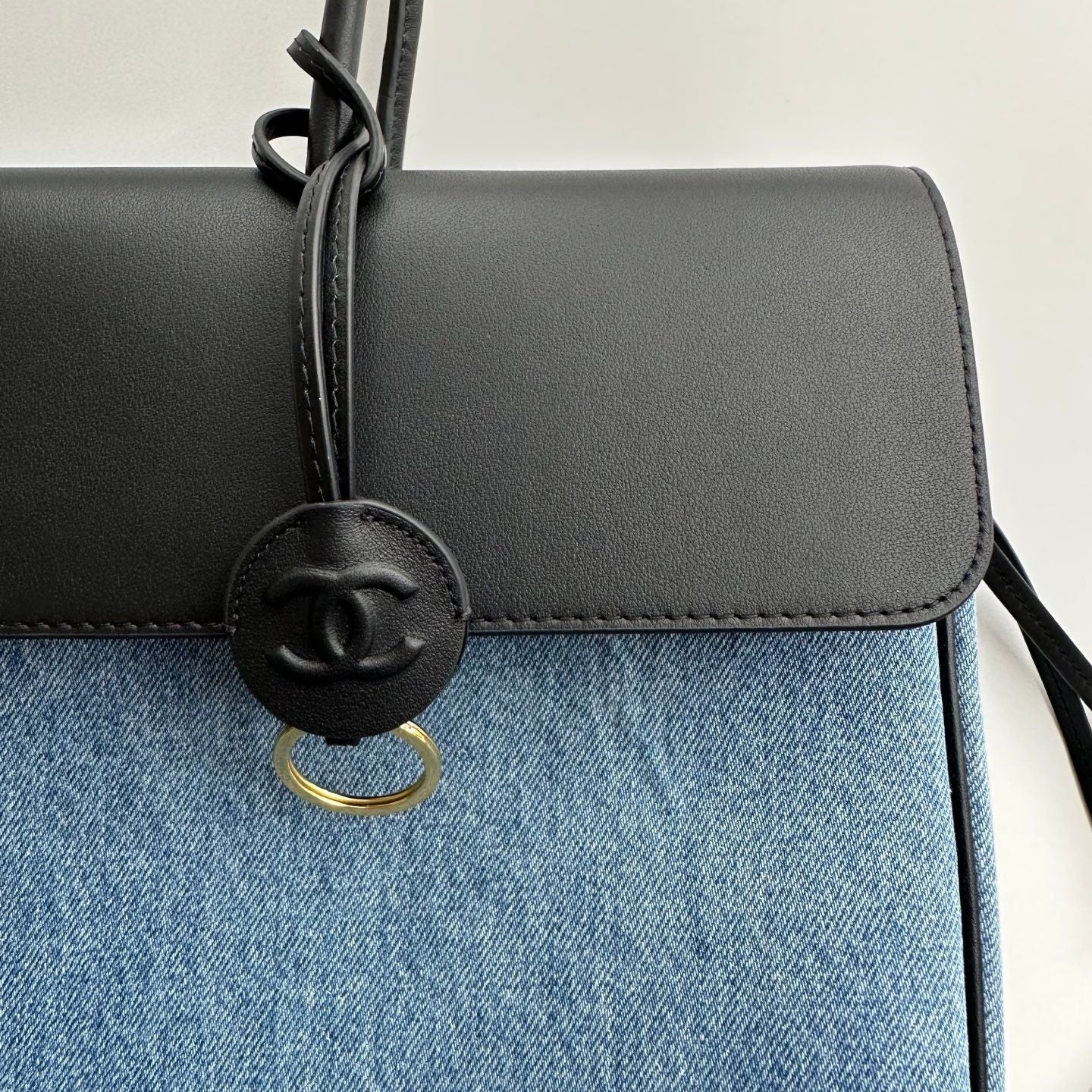 Chanel 2026 Shopping Bag 43cm Blue Black Denim Calfskin