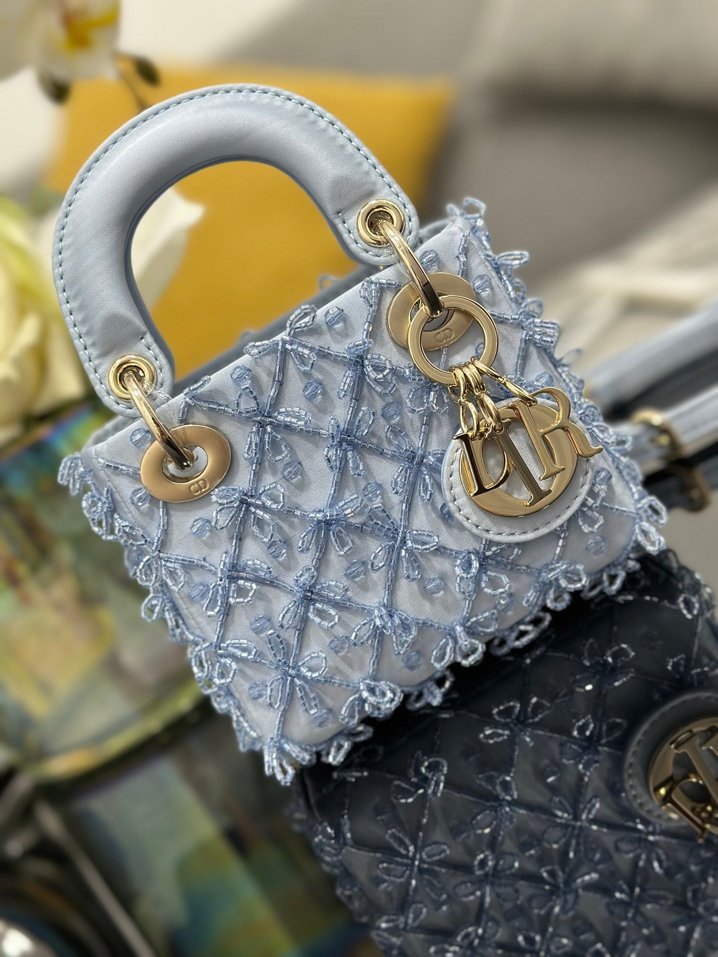 Dior 2026 Embroidered Beaded Bag 12cm Satin Leather 148685