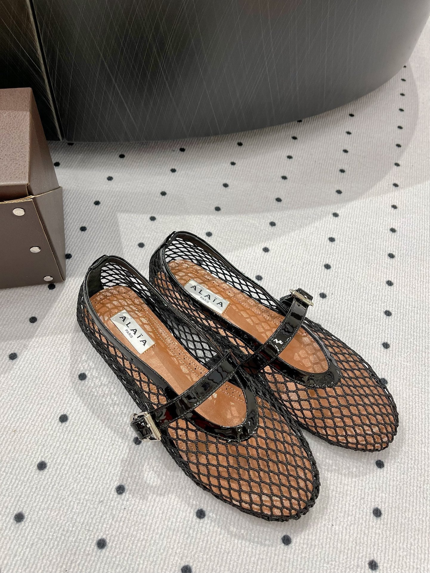 alaia ballet flat fishnet lambskin