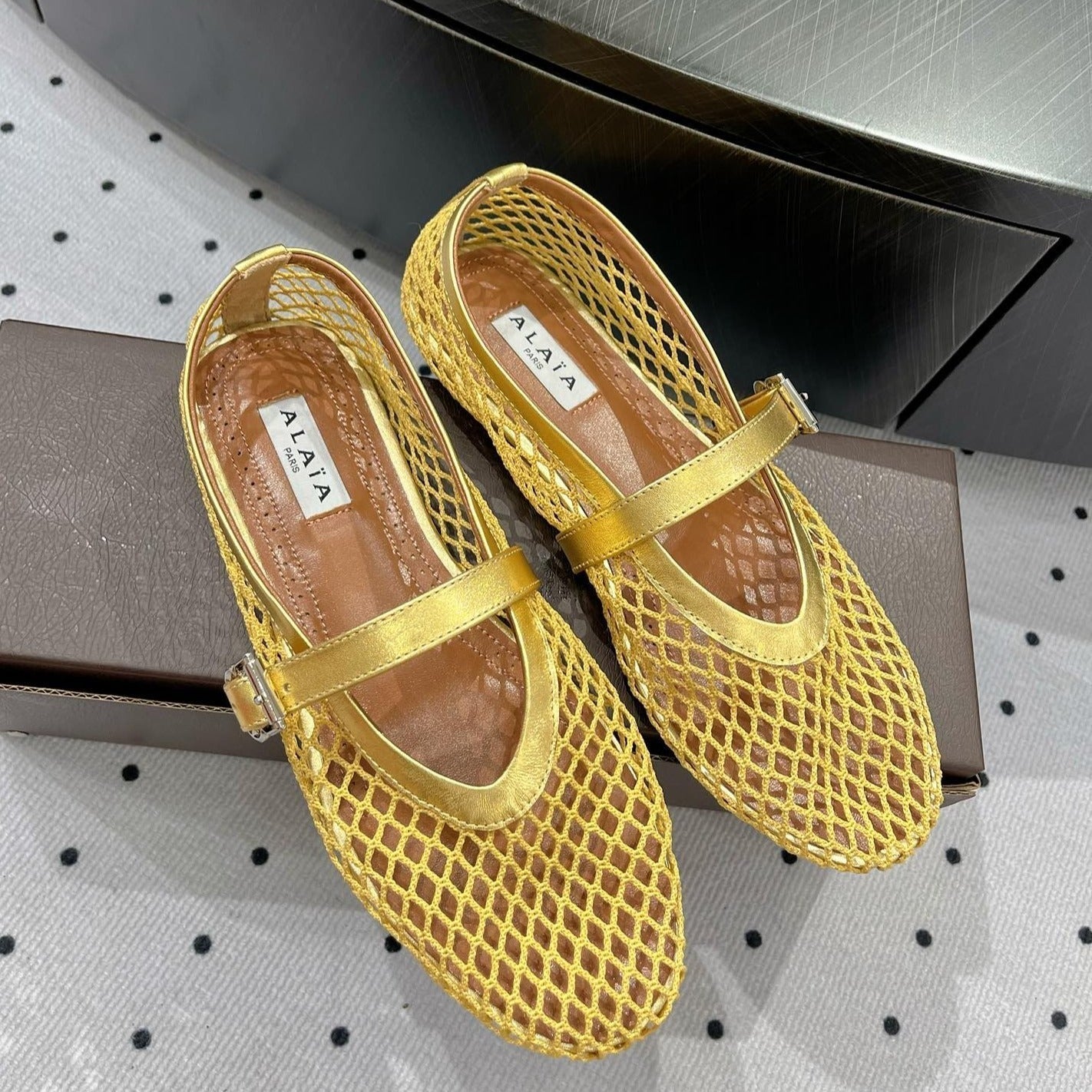 alaia ballet flat fishnet lambskin