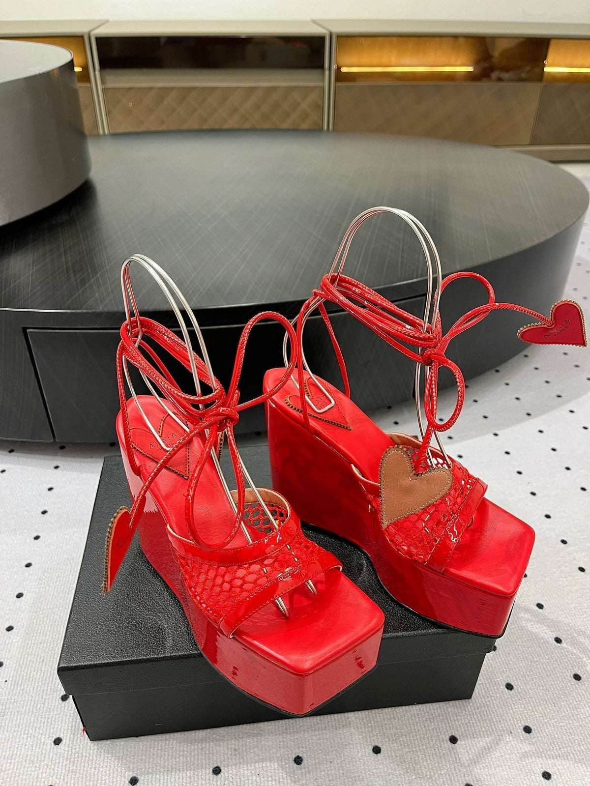 Alaila High Sandal 115mm In Red Mesh Fabric 954858
