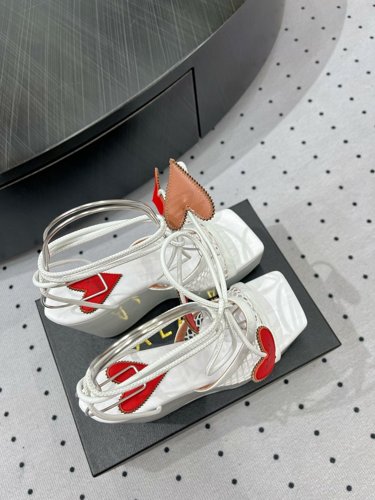 Alaila High Sandal 115mm In White Mesh Fabric 954862