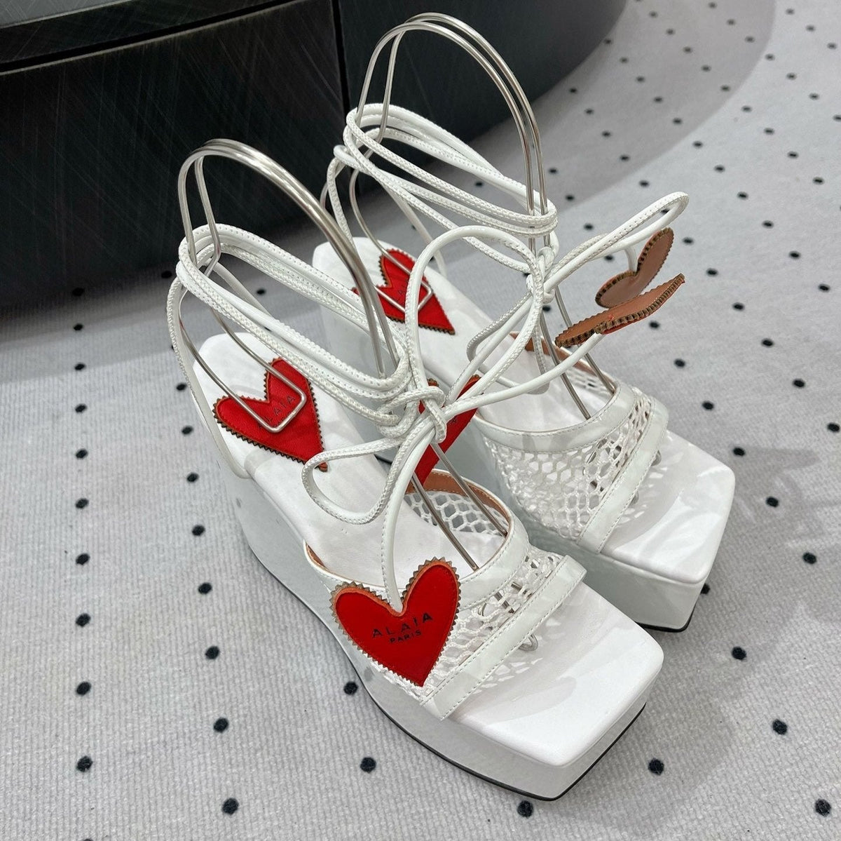 Alaila High Sandal 115mm In White Mesh Fabric 954862