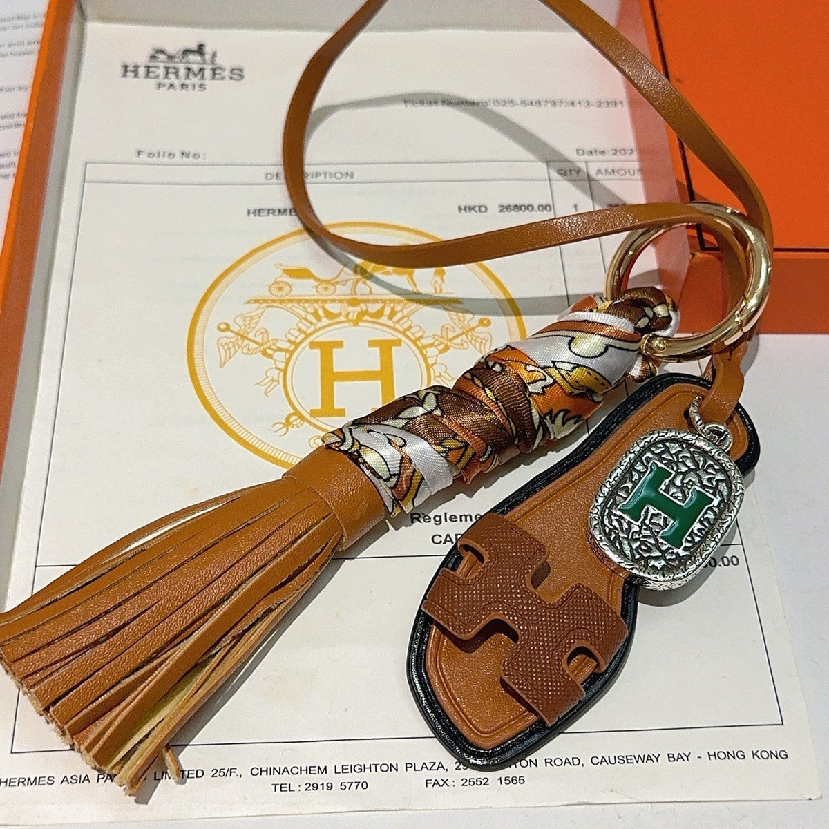 HM Brown Sandal With Twilly Scarf Charm With Silver Logo