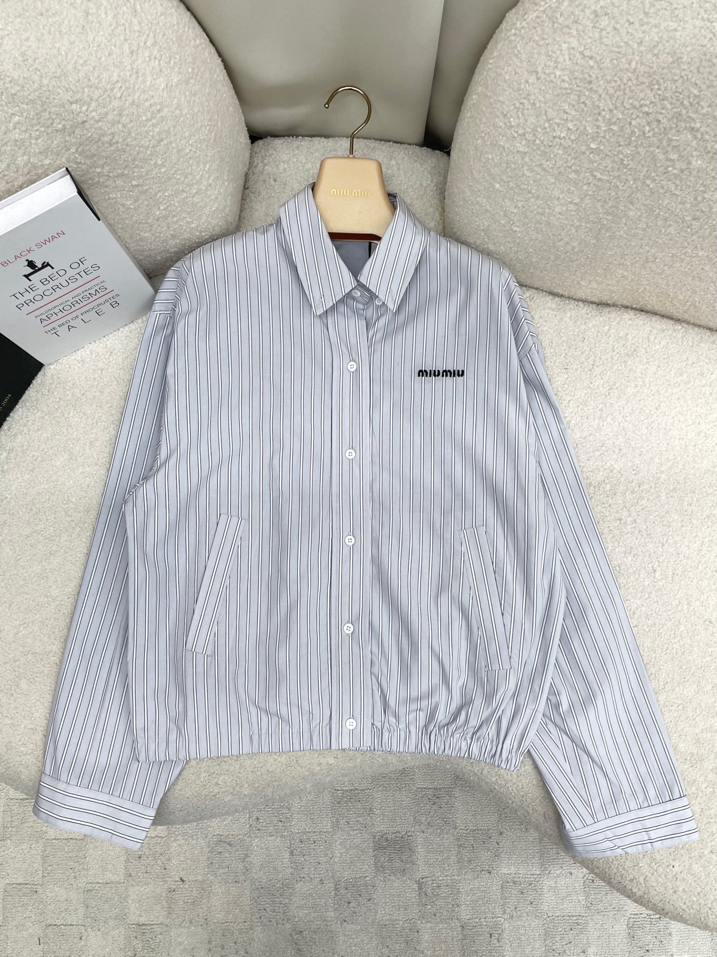 Miumiu 2026 Striped Blouson Jacket Blue-grey Cotton
