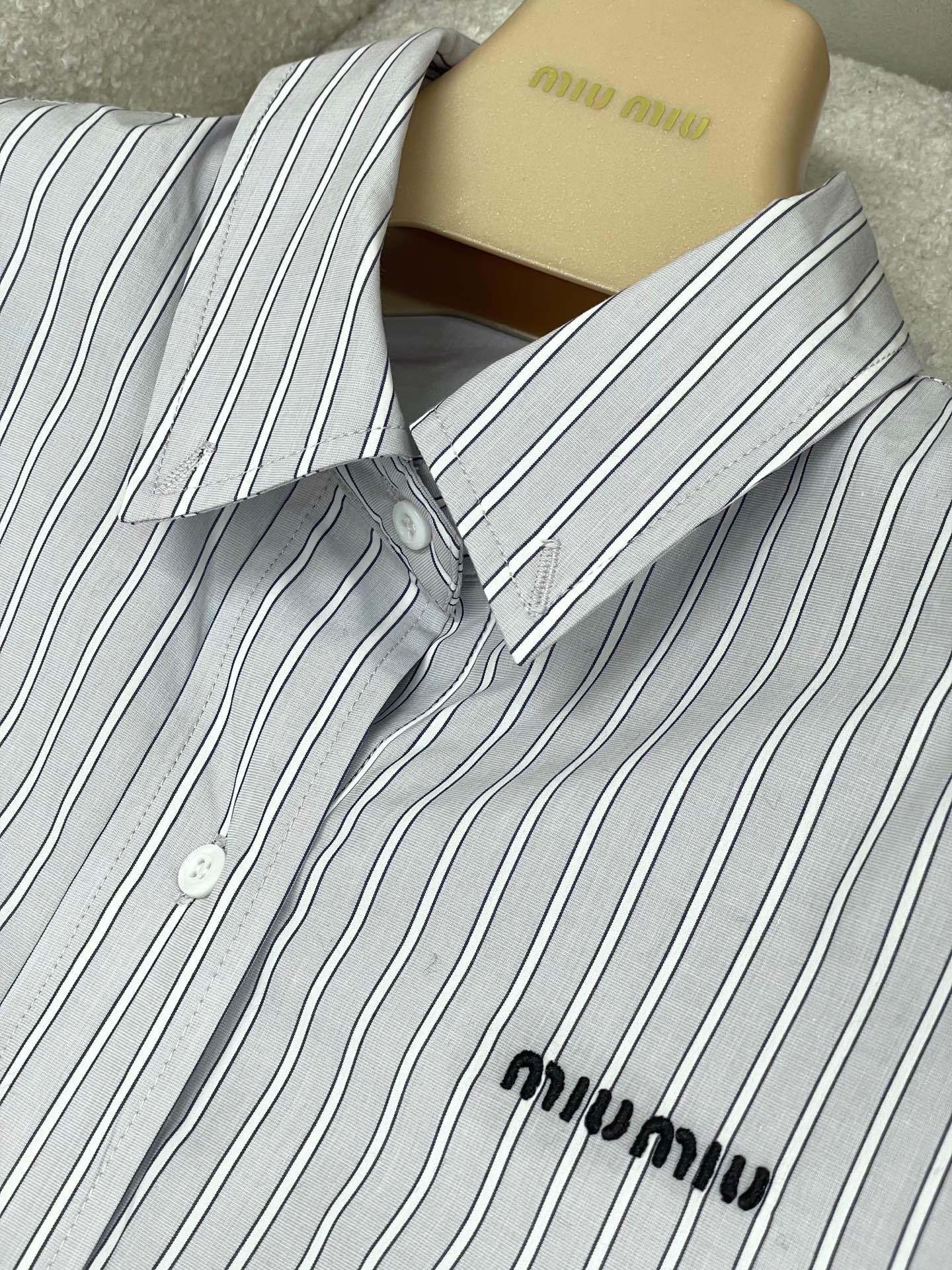 Miumiu 2026 Striped Blouson Jacket Blue-grey Cotton