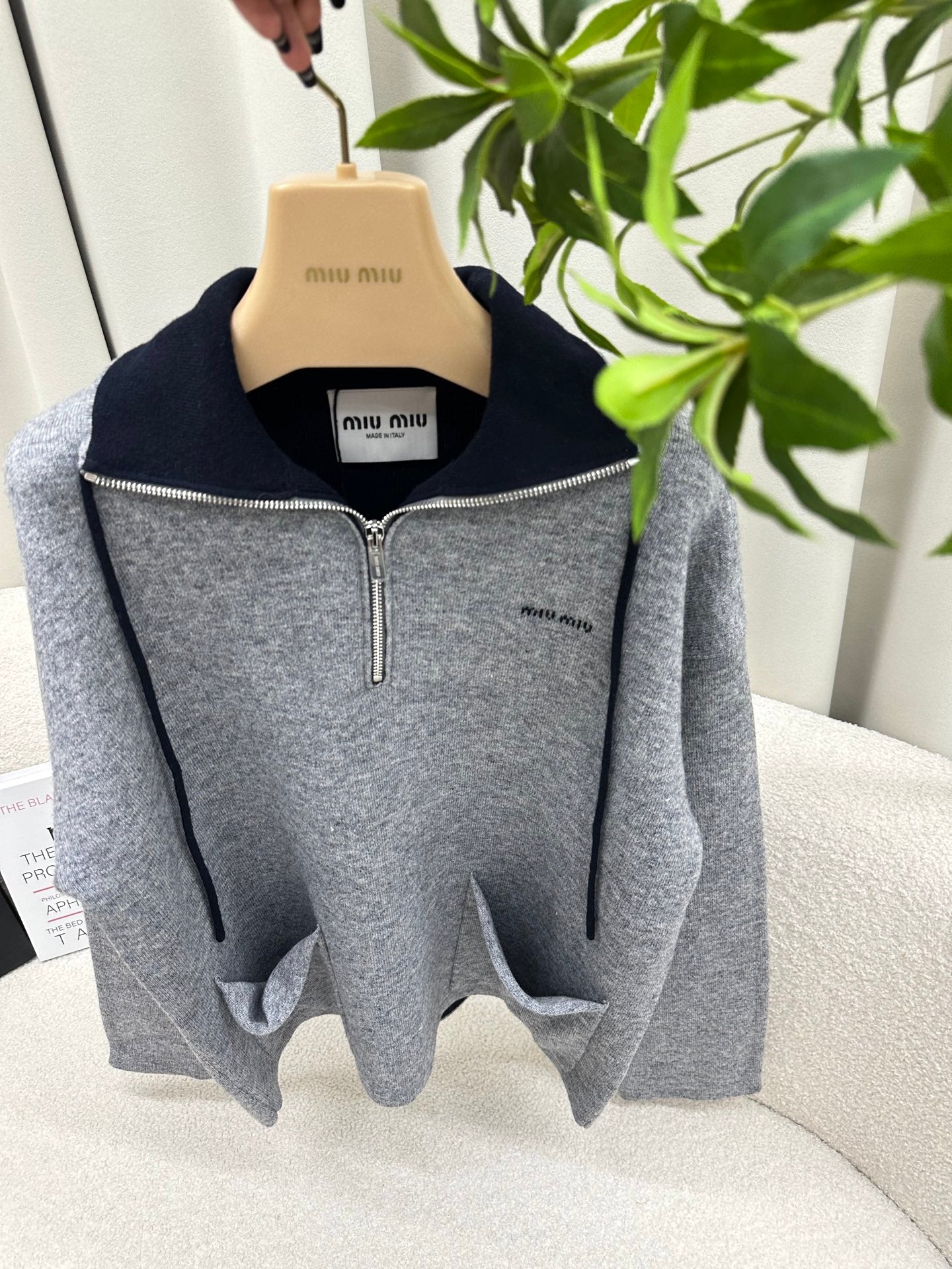 Miumiu 2026 Zip-up Top Grey Cashmere