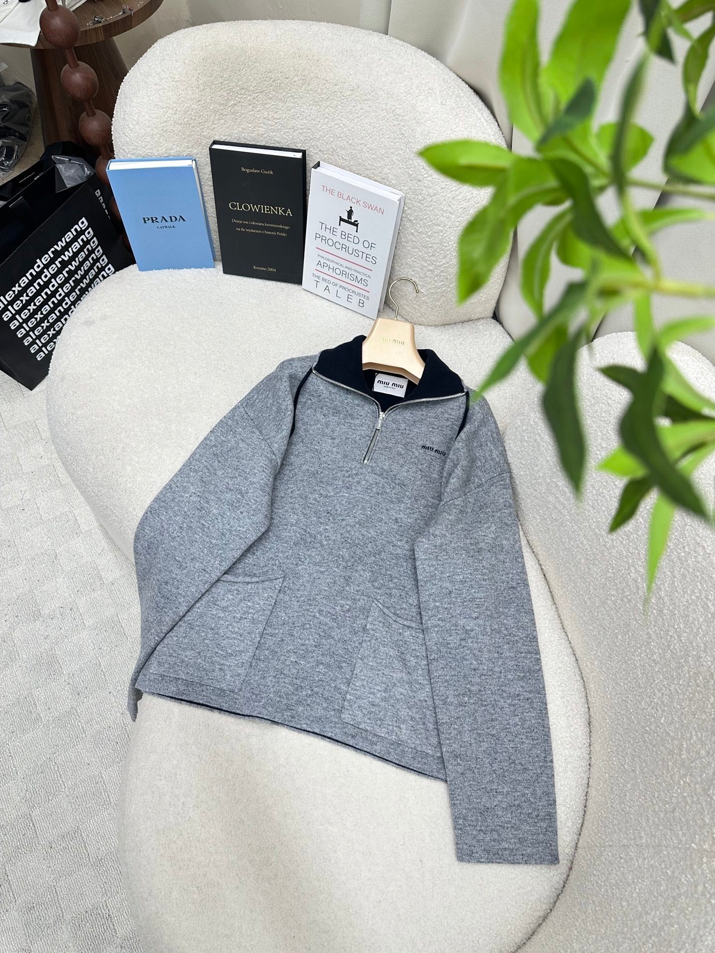 Miumiu 2026 Zip-up Top Grey Cashmere