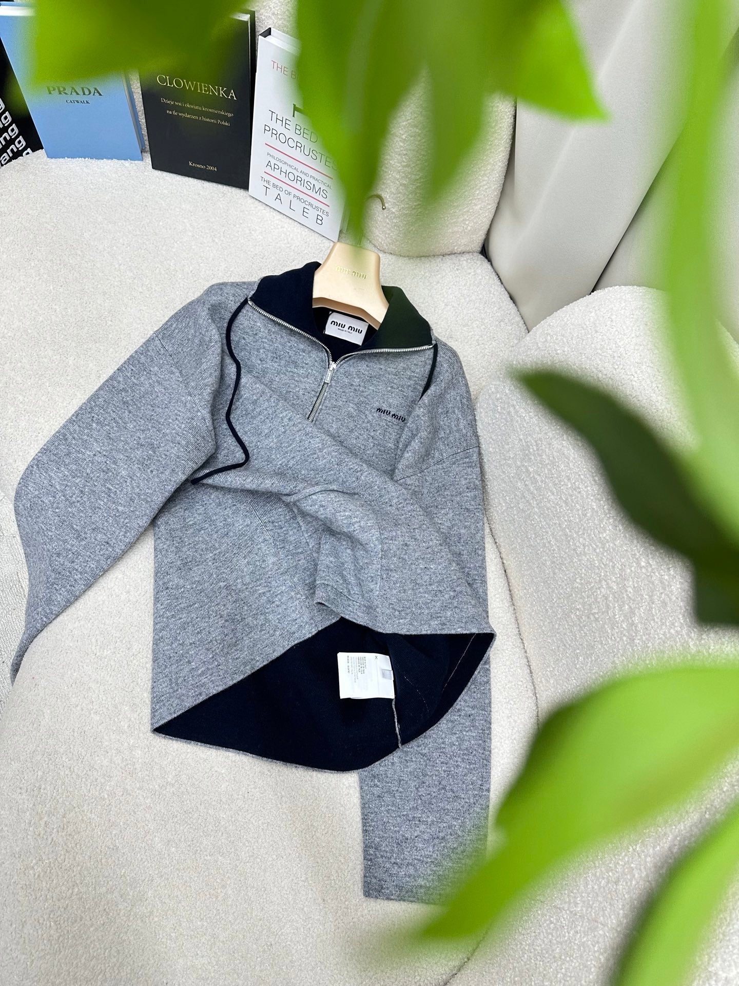 Miumiu 2026 Zip-up Top Grey Cashmere