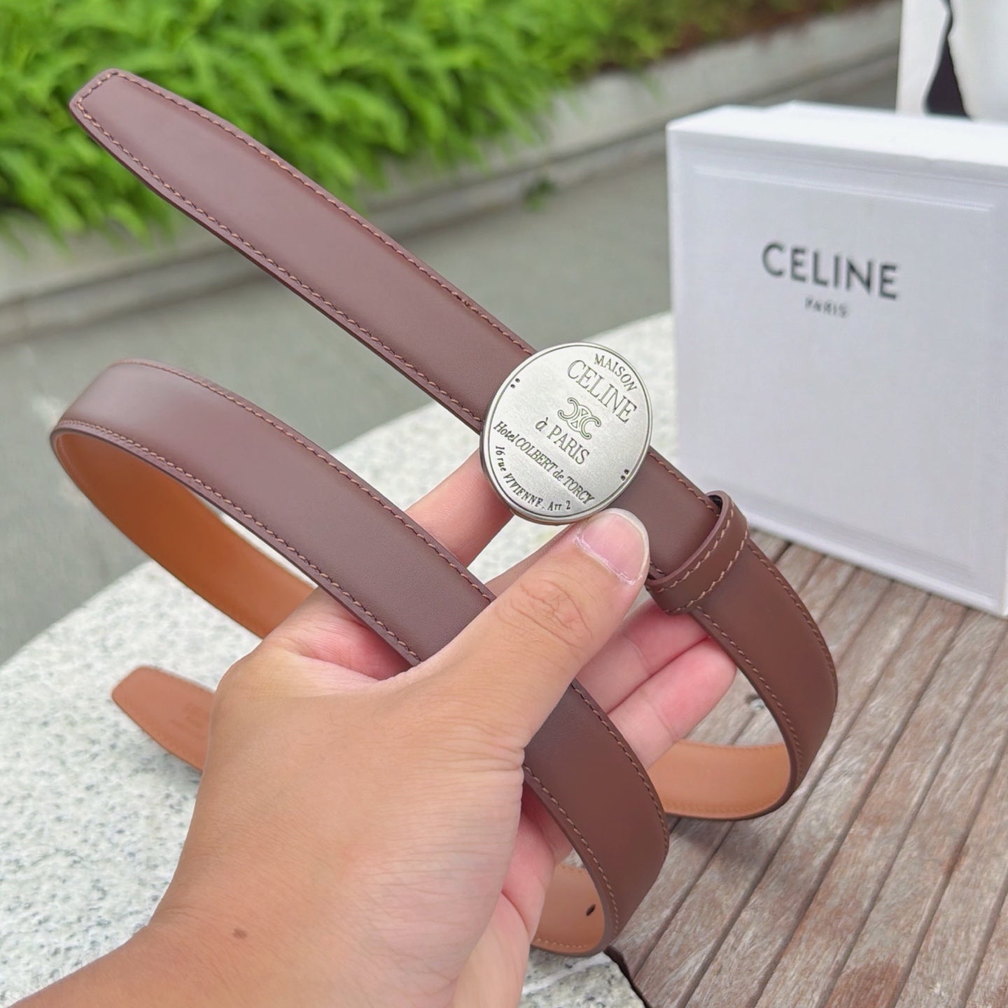 Celine 2026 Double-sided Belt 2.5cm Cowhide Gold Silver Buckle