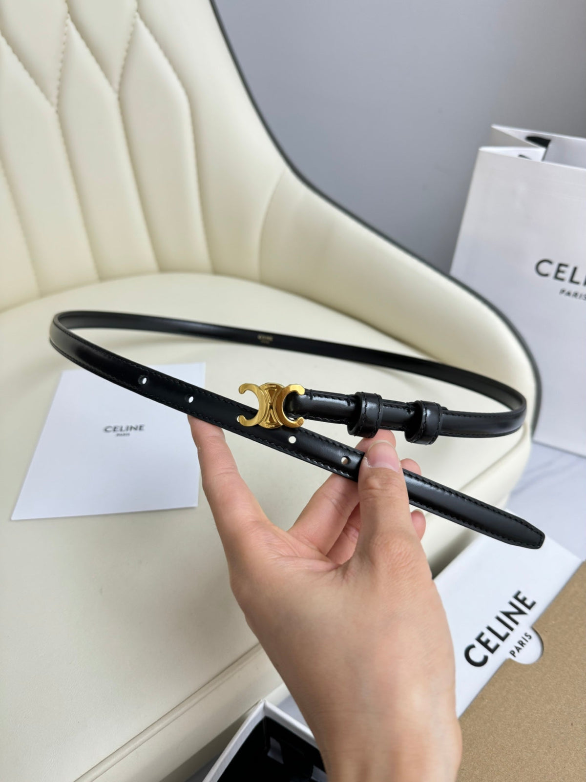 CEL Gold Buckle 13mm Belt Black Cowhide 179725