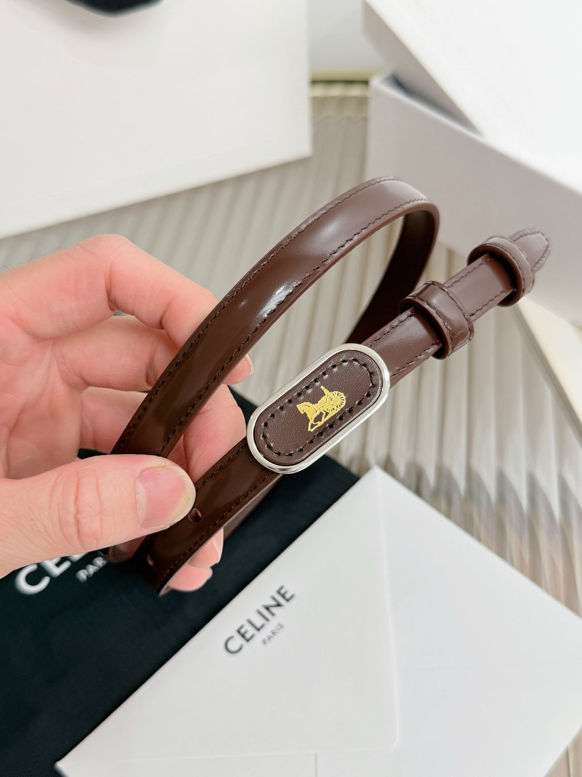 Celine 2026 Chariot Taurillon Belt 13mm Leather 218707