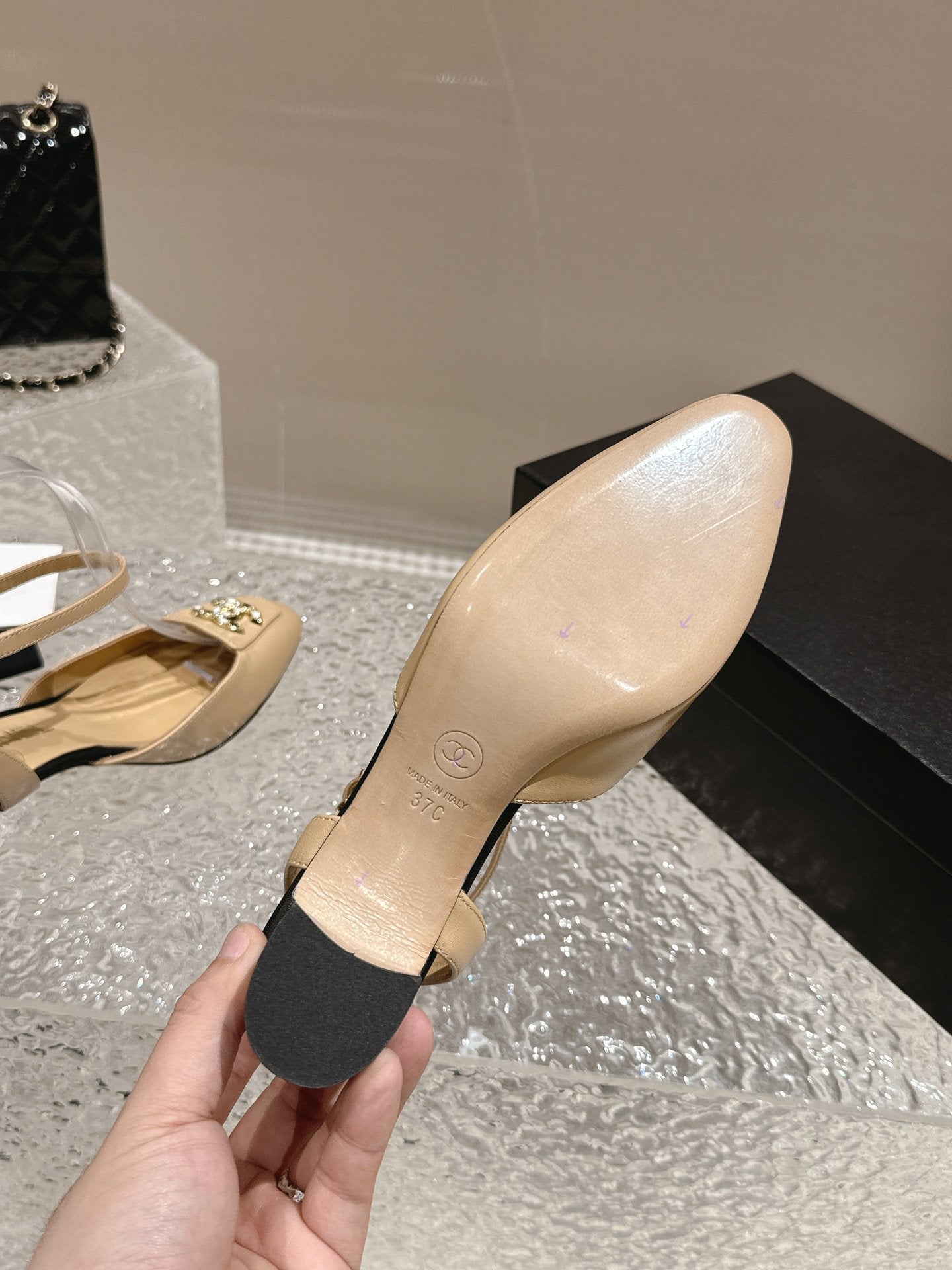 slingbacks 60 beige black lambskin cc logo