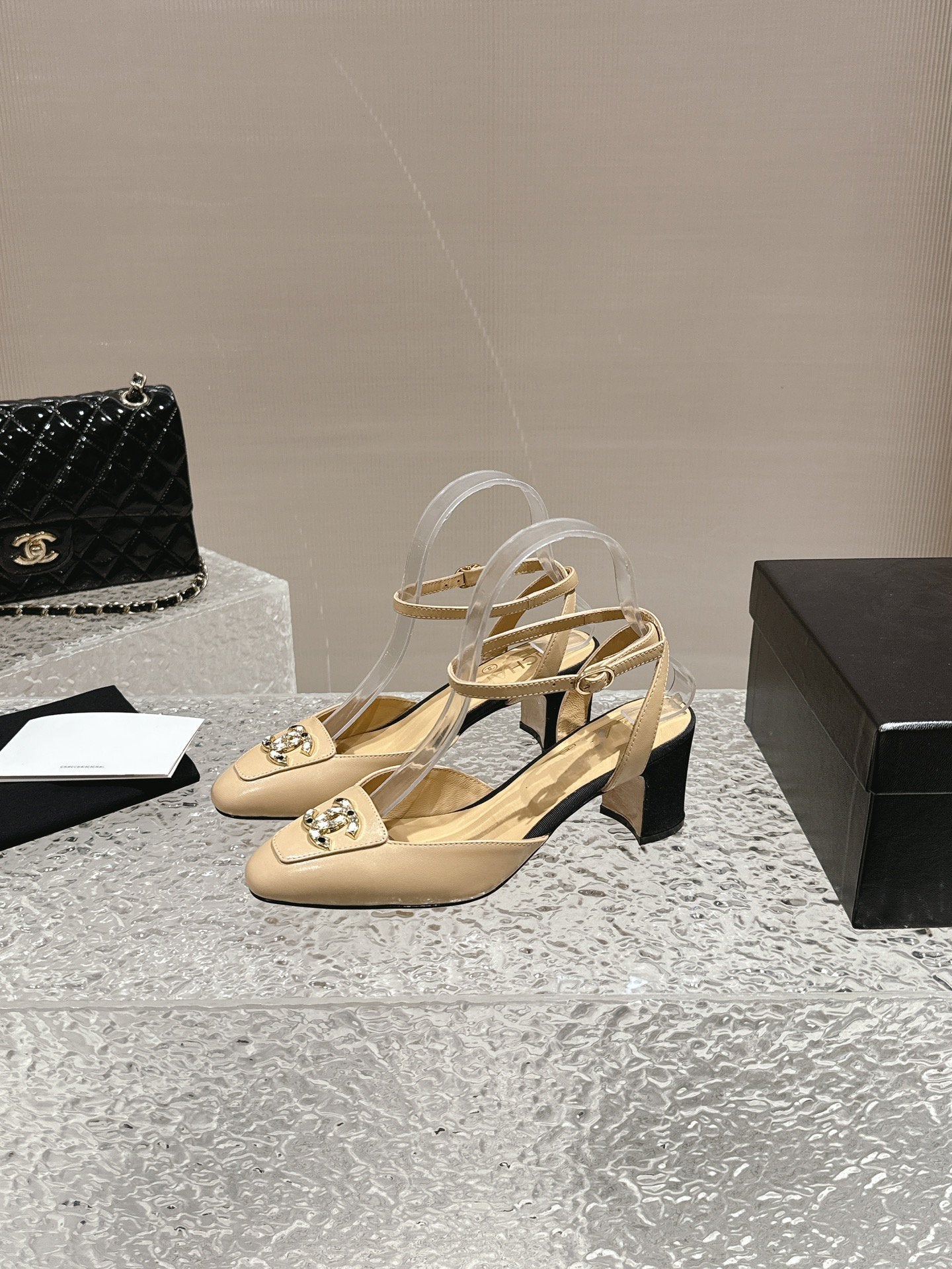 slingbacks 60 beige black lambskin cc logo