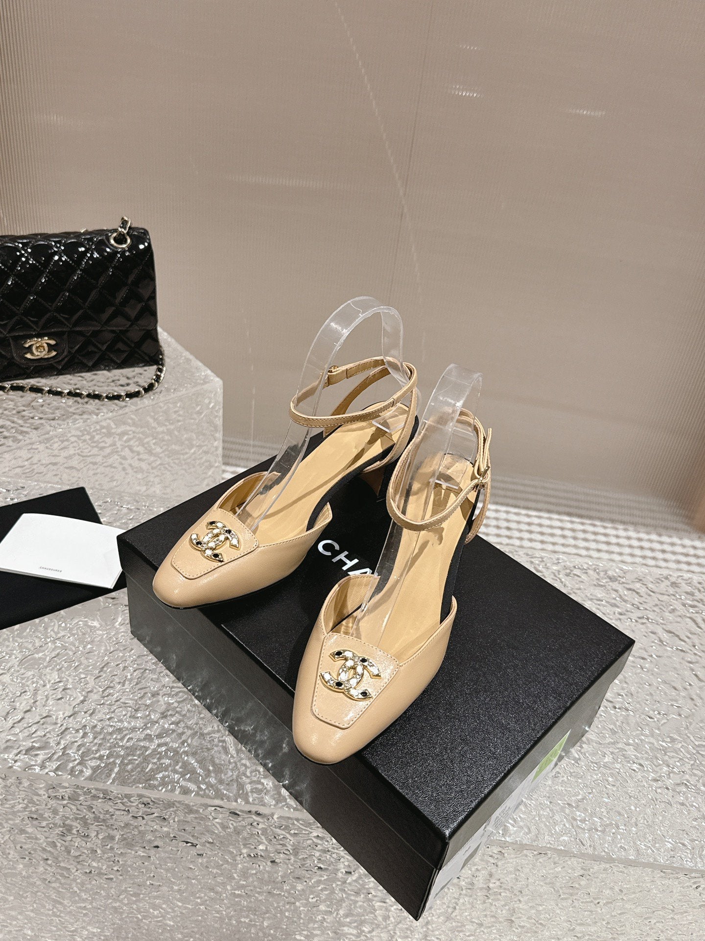 slingbacks 60 beige black lambskin cc logo