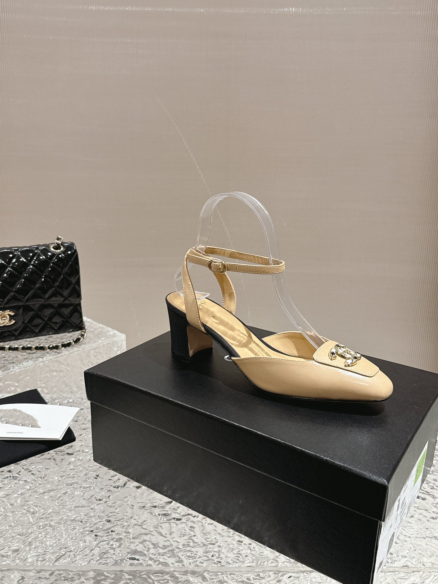 slingbacks 60 beige black lambskin cc logo