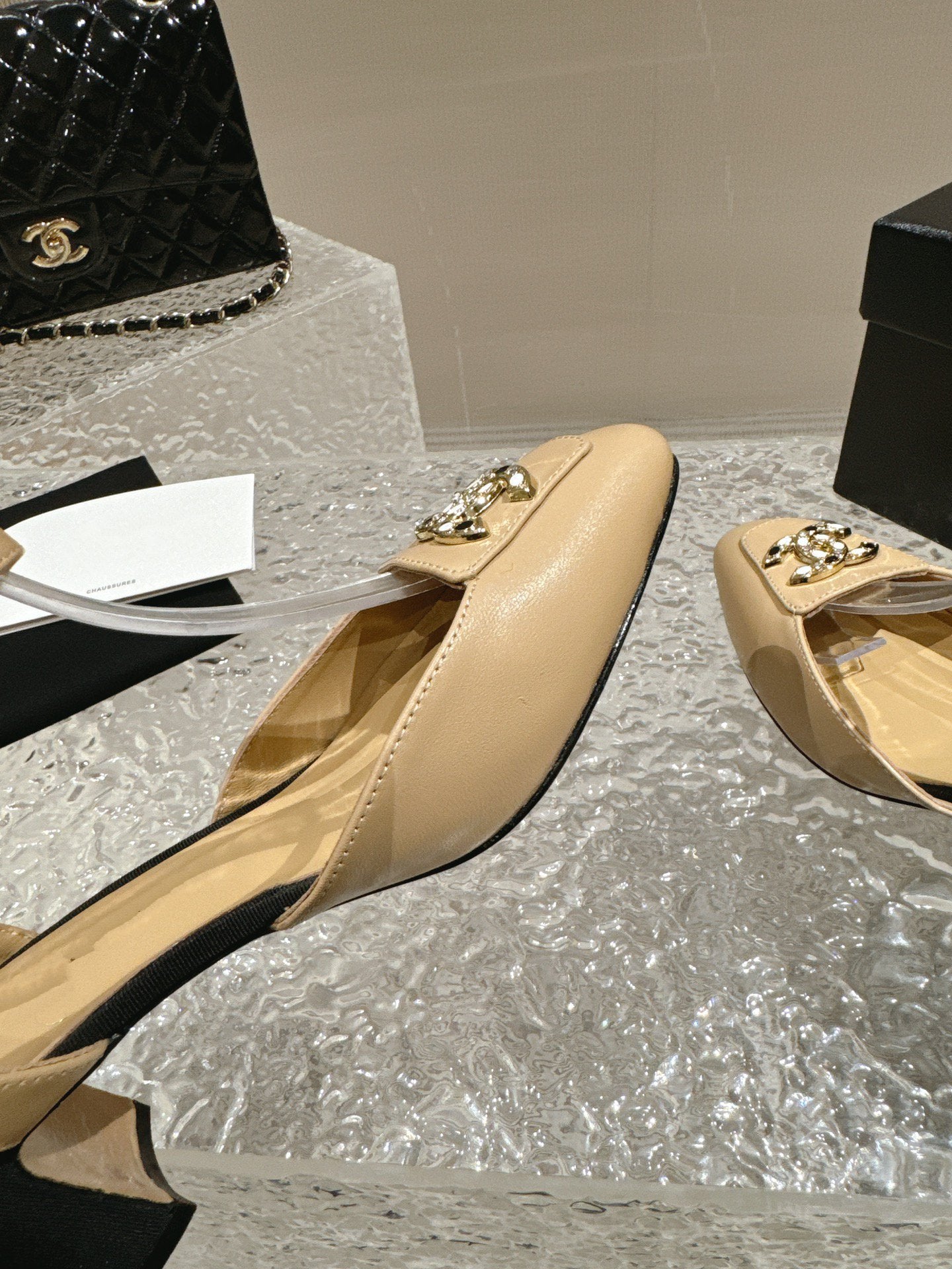 slingbacks 60 beige black lambskin cc logo