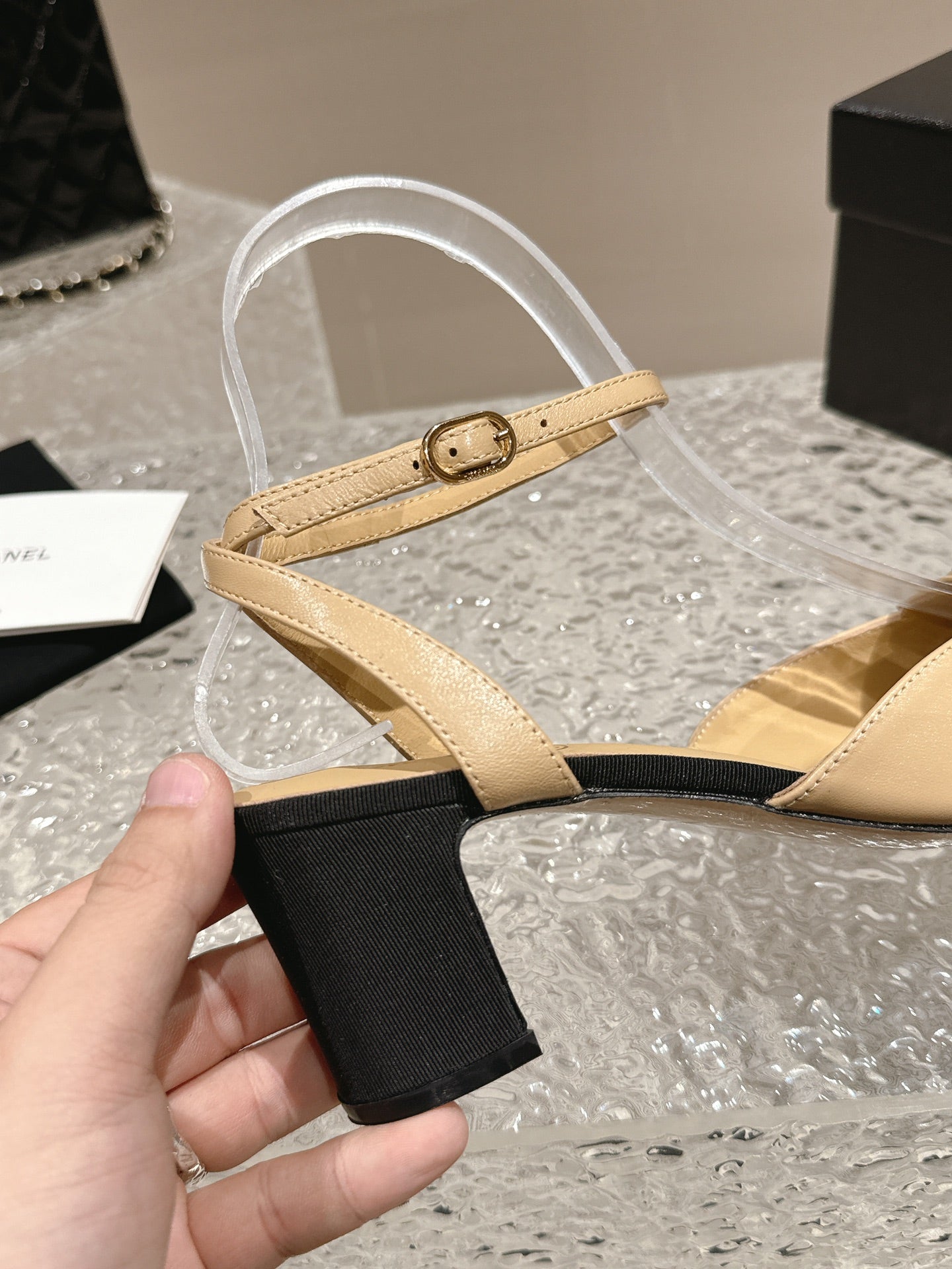 slingbacks 60 beige black lambskin cc logo