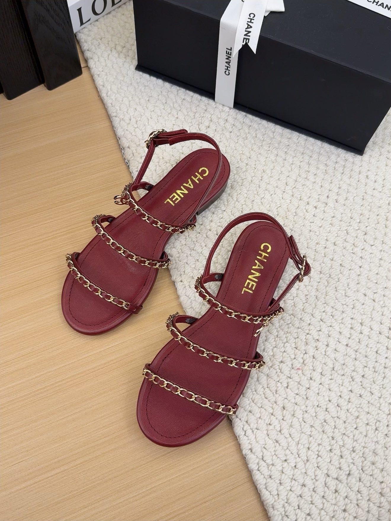 CC 25S Sandal Three Leather Strap Red Calfskin