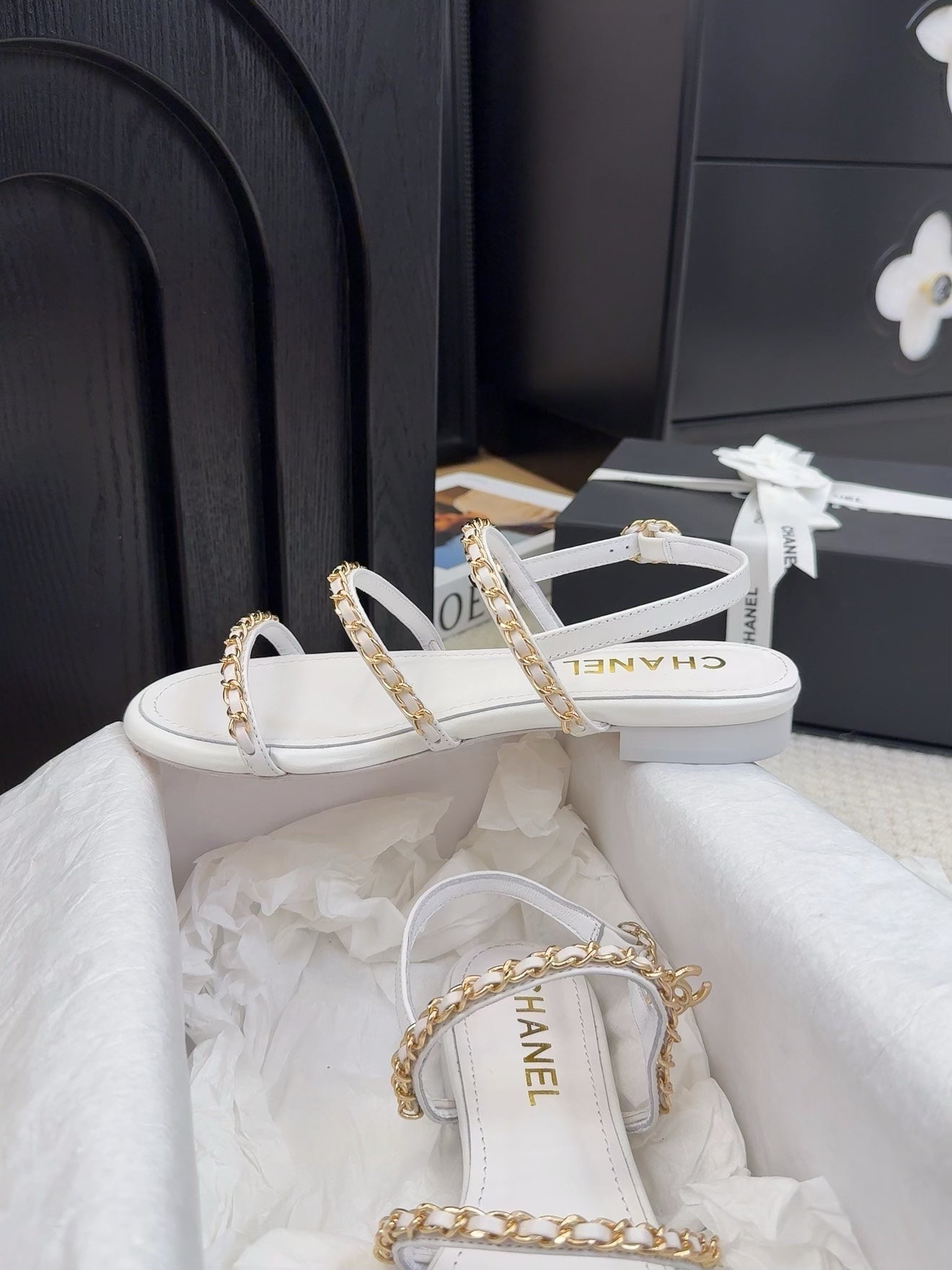 CC 25S Sandal Three Leather Strap White Calfskin