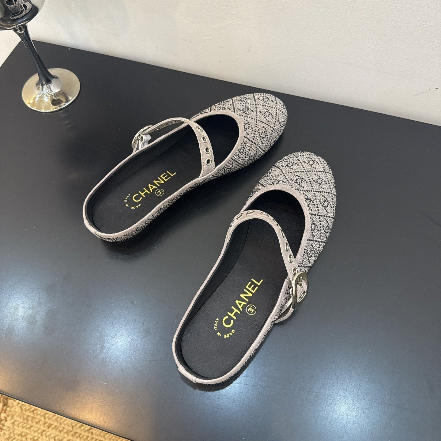 CC 25 Ballet Flats Mules Grey Calfskin 331657
