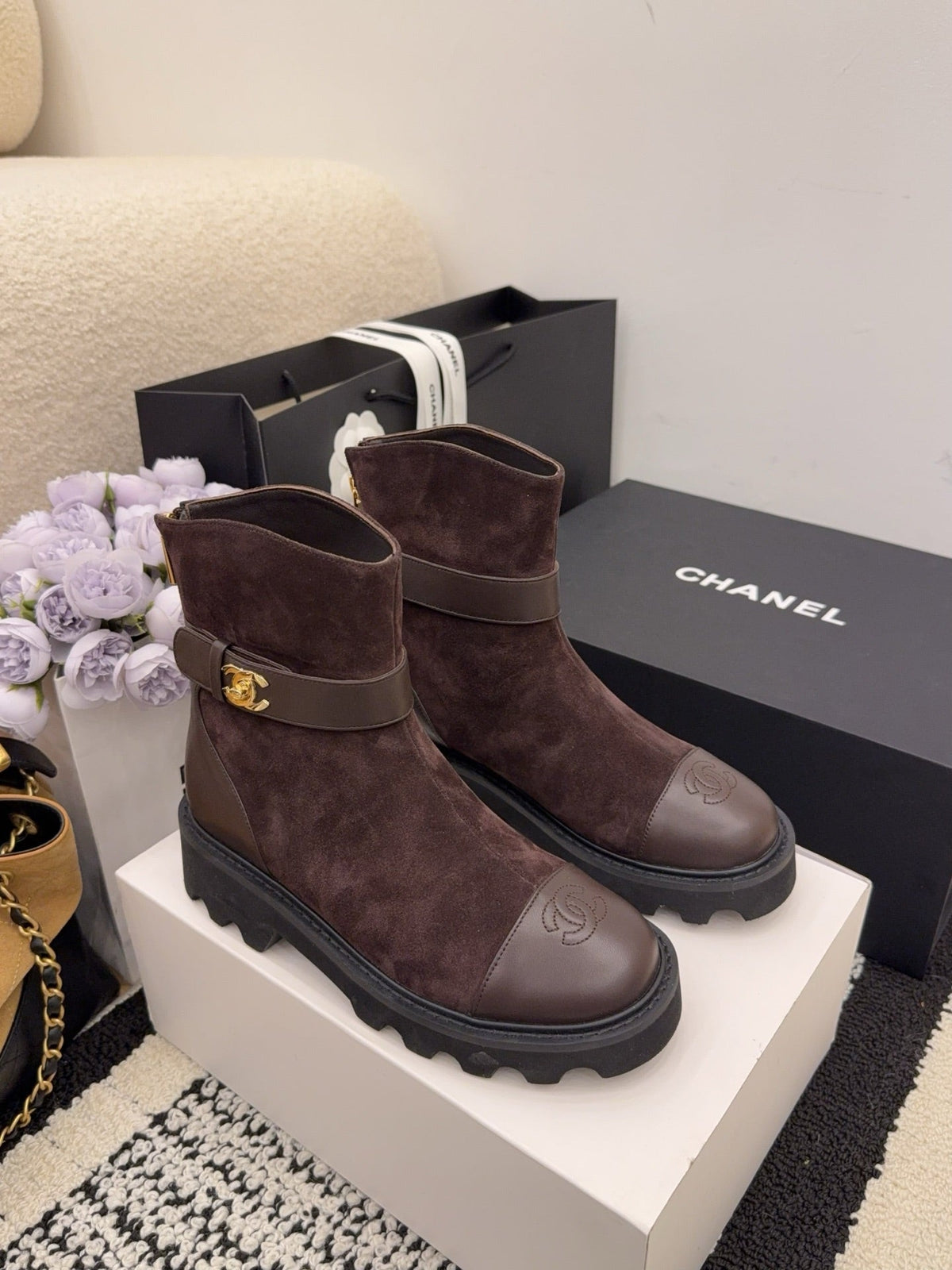 CC 26 Boot With Lug Sole Chocolate Black Suede Leather 588680