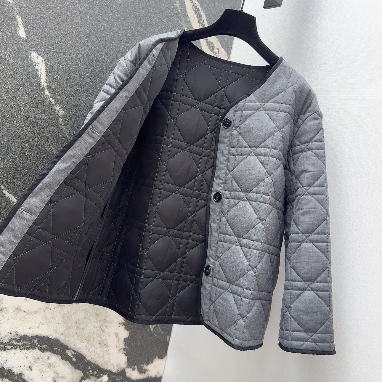 CD 25 Plaid Quilted Jacket Grey Cotton