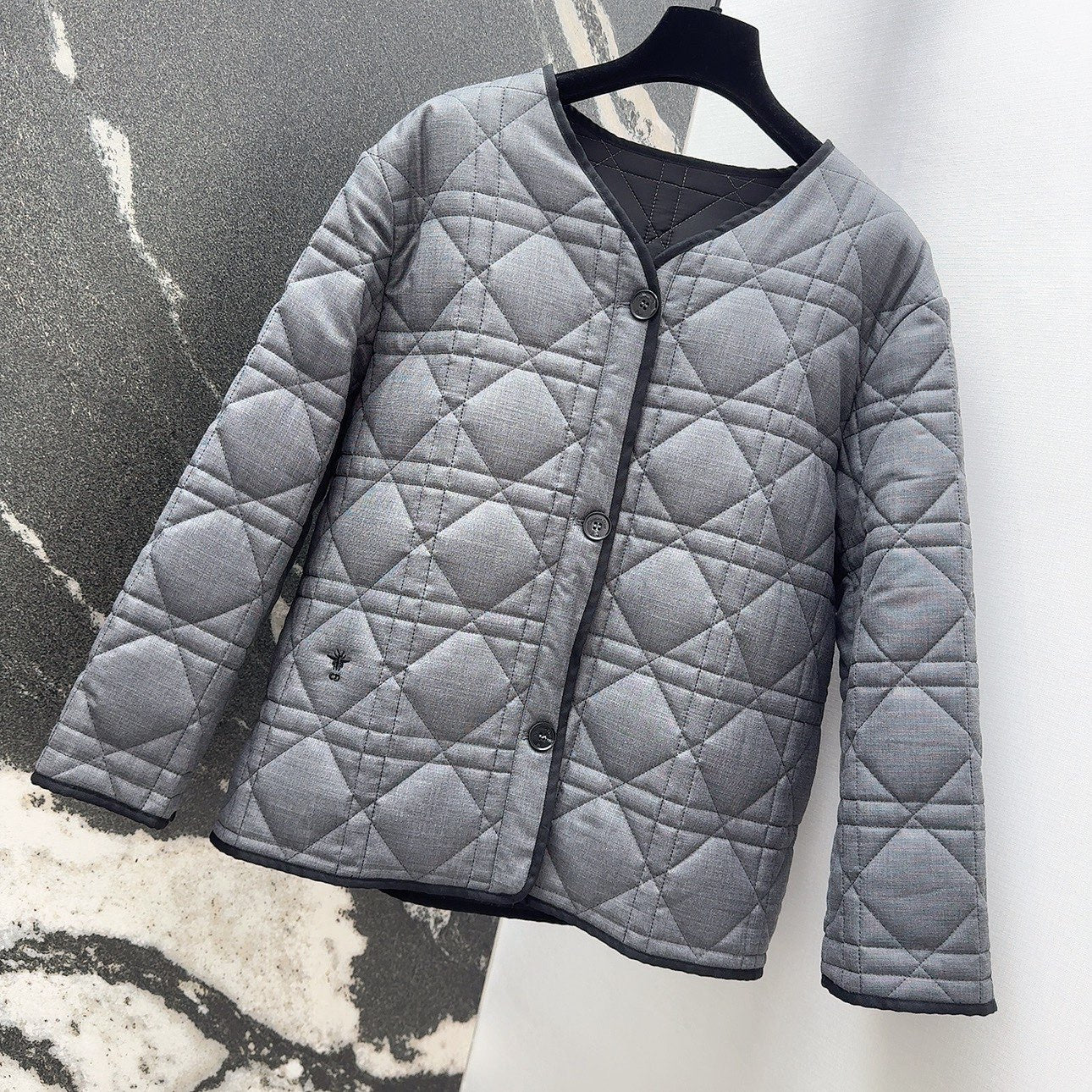 CD 25 Plaid Quilted Jacket Grey Cotton