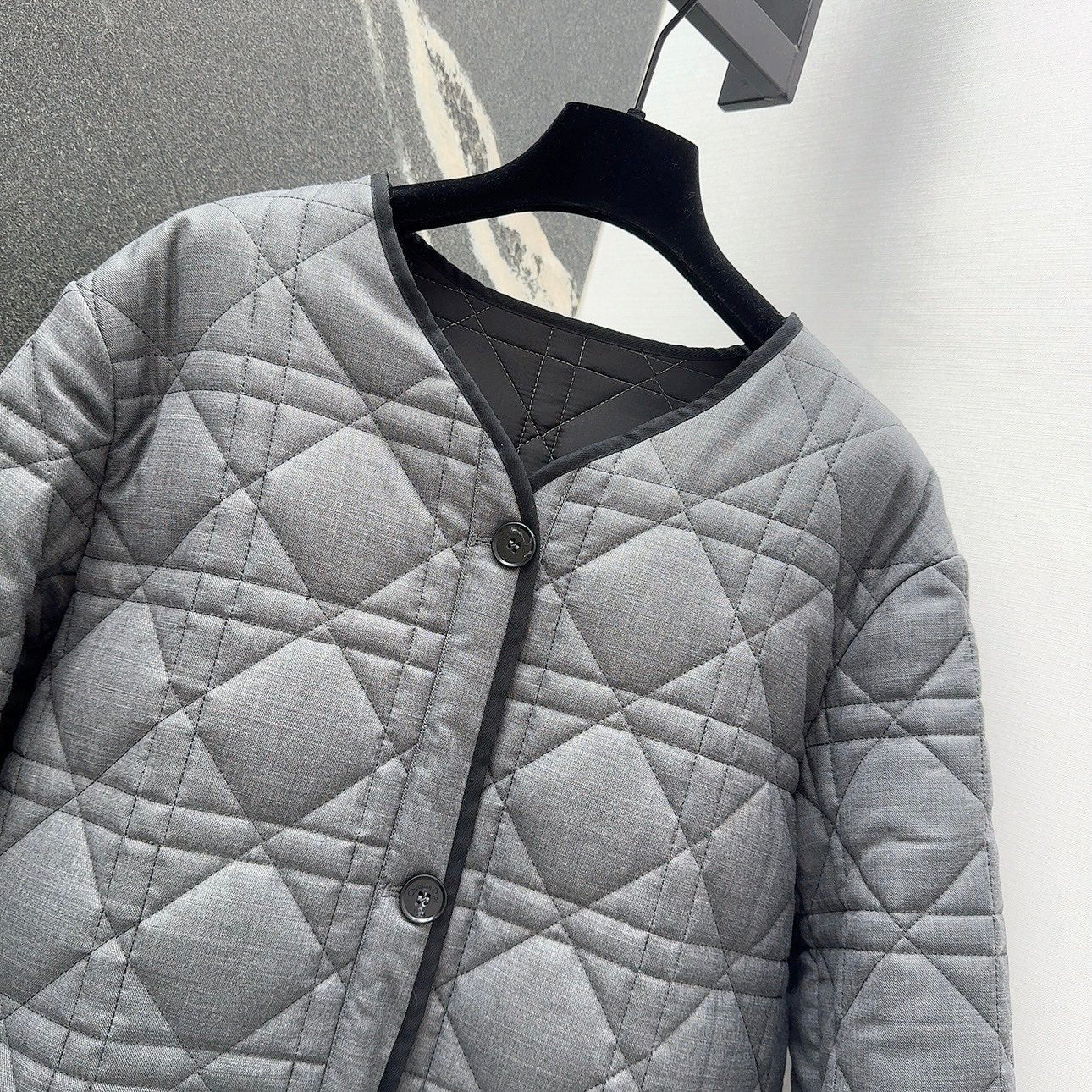 CD 25 Plaid Quilted Jacket Grey Cotton