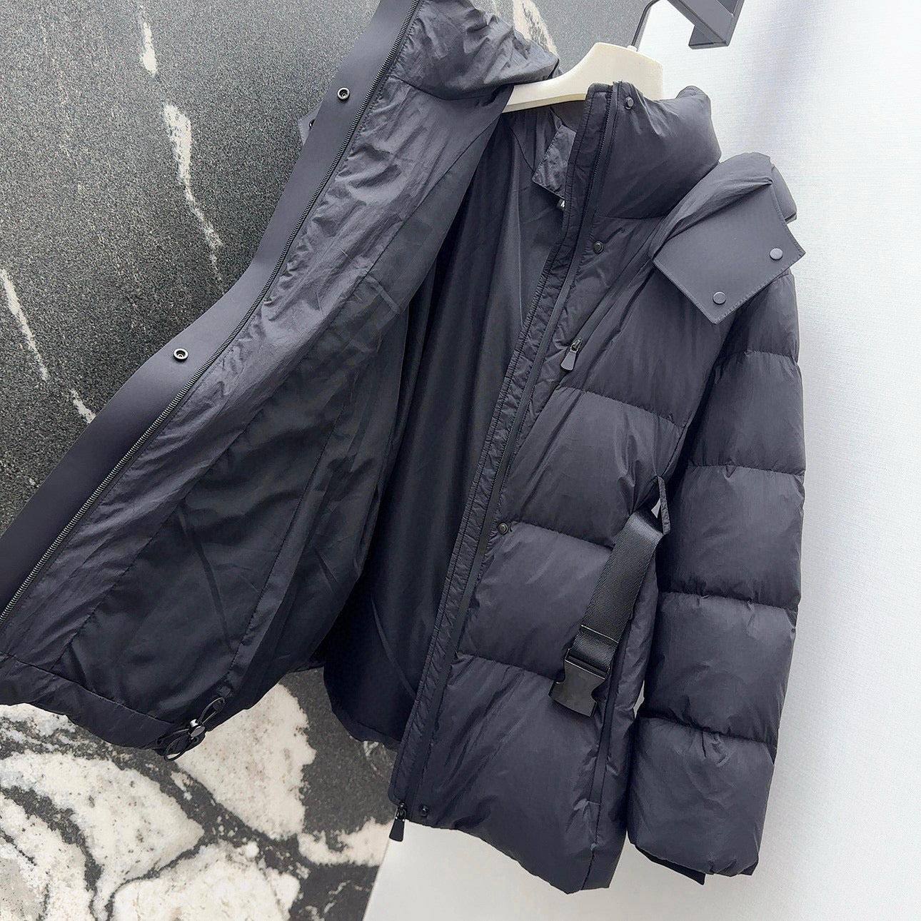 Burberry 25 Stand Collar Hooded Down Jacket Black Polyester
