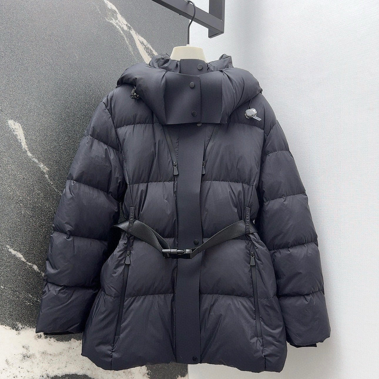 Burberry 25 Stand Collar Hooded Down Jacket Black Polyester