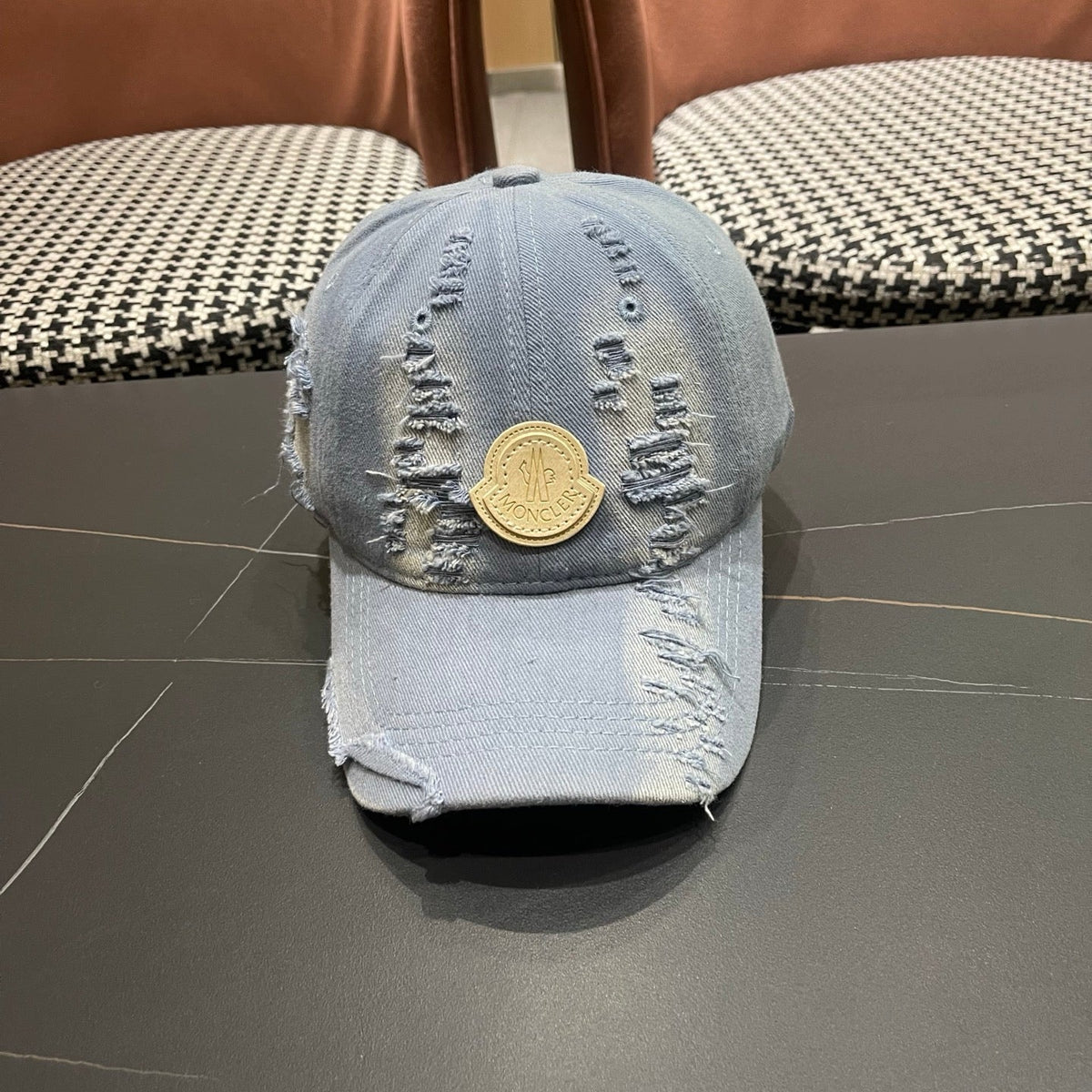 Moncler 2026 Distressed Baseball Cap Hat Denim 566104