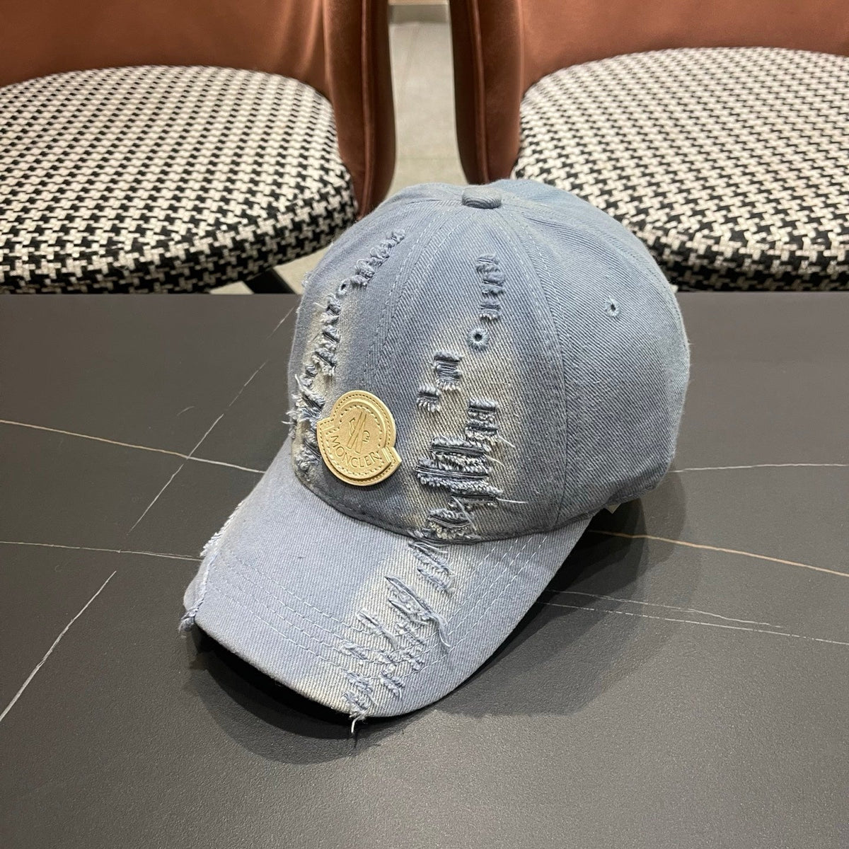 Moncler 2026 Distressed Baseball Cap Hat Denim 566104