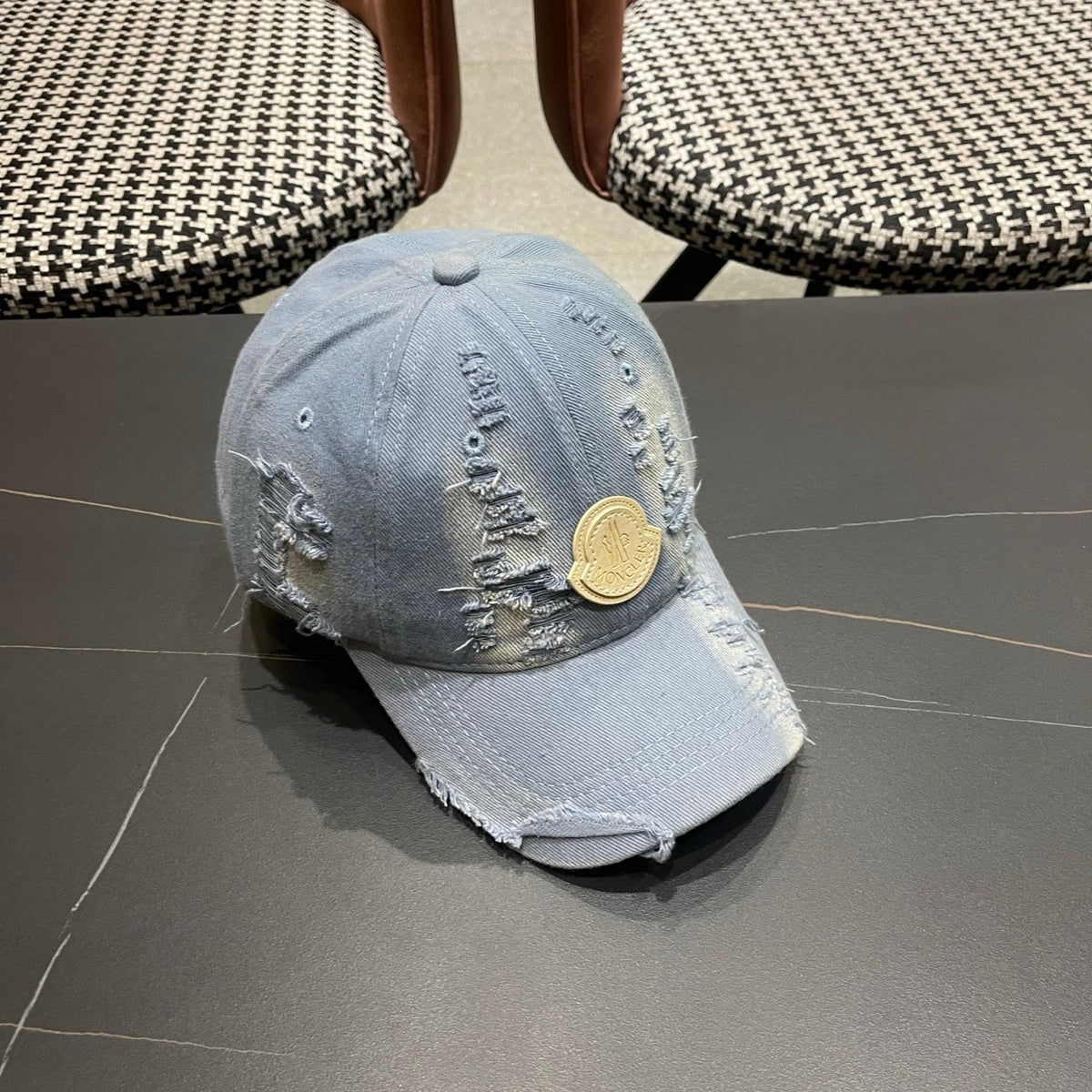 Moncler 2026 Distressed Baseball Cap Hat Denim 566104