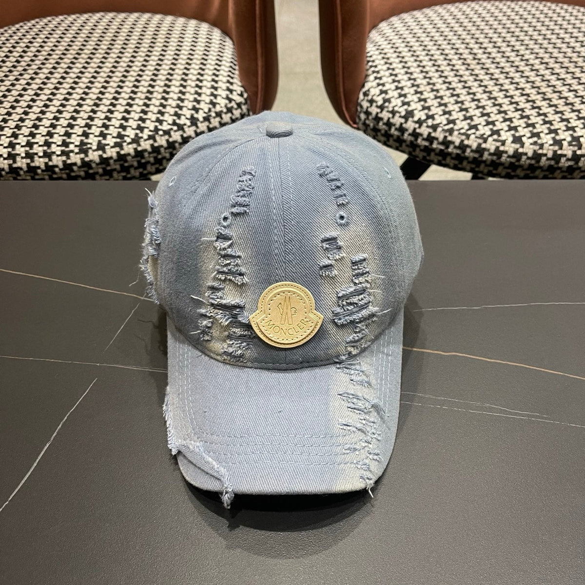 Moncler 2026 Distressed Baseball Cap Hat Denim 566104