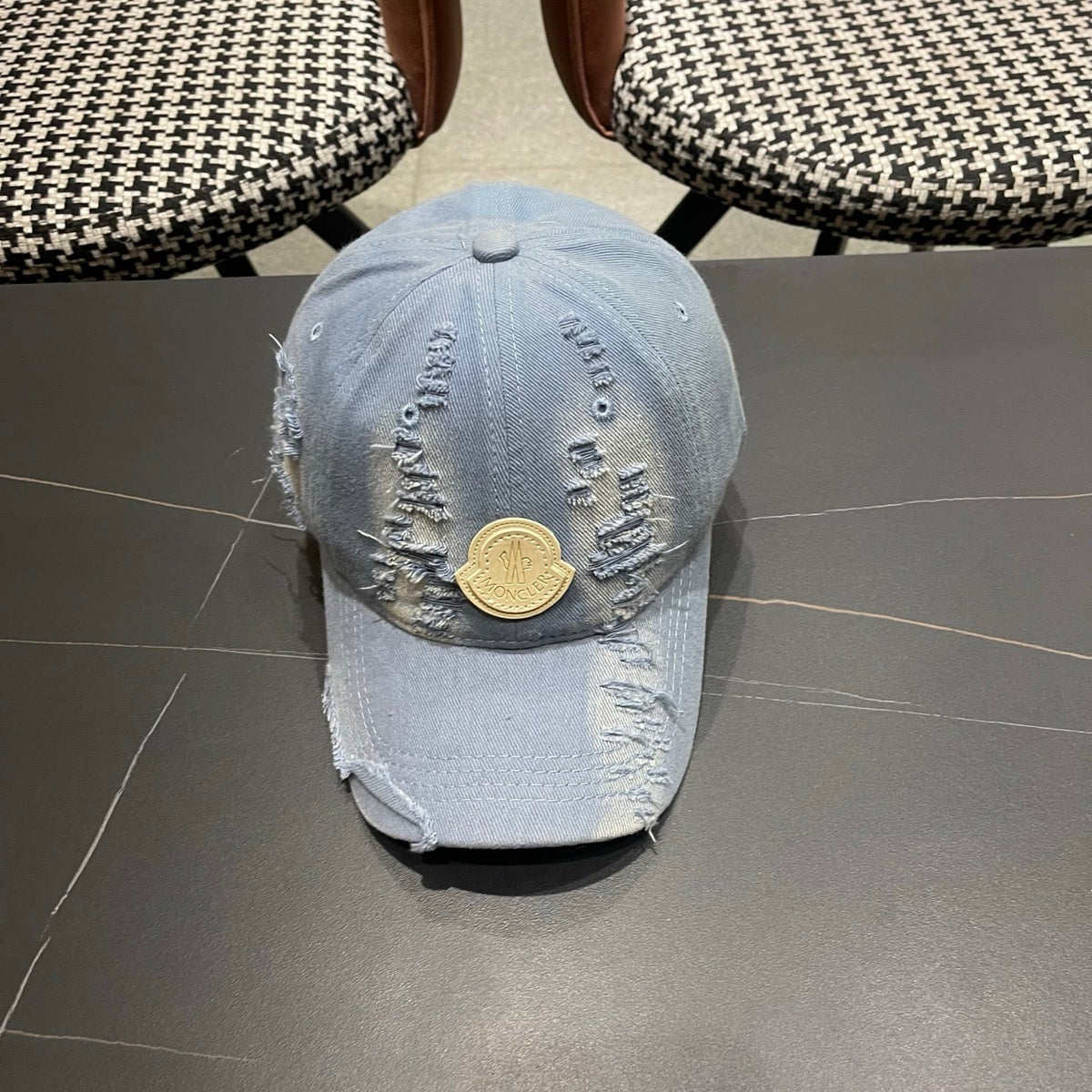 Moncler 2026 Distressed Baseball Cap Hat Denim 566104