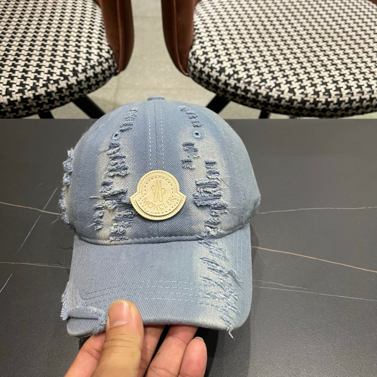 Moncler 2026 Distressed Baseball Cap Hat Denim 566104