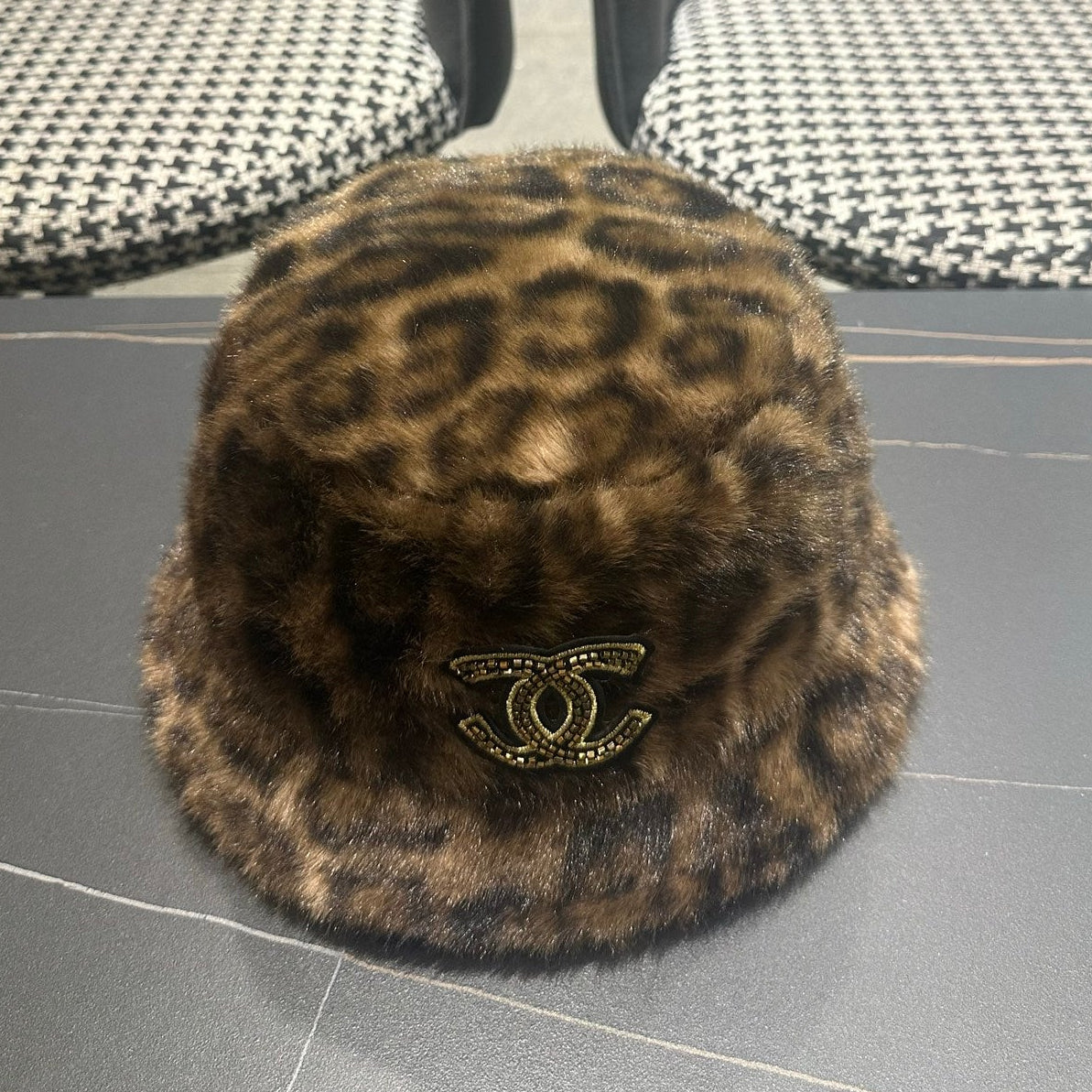 Chanel 2026 Leopard Print Bucket Hat Wool 550242